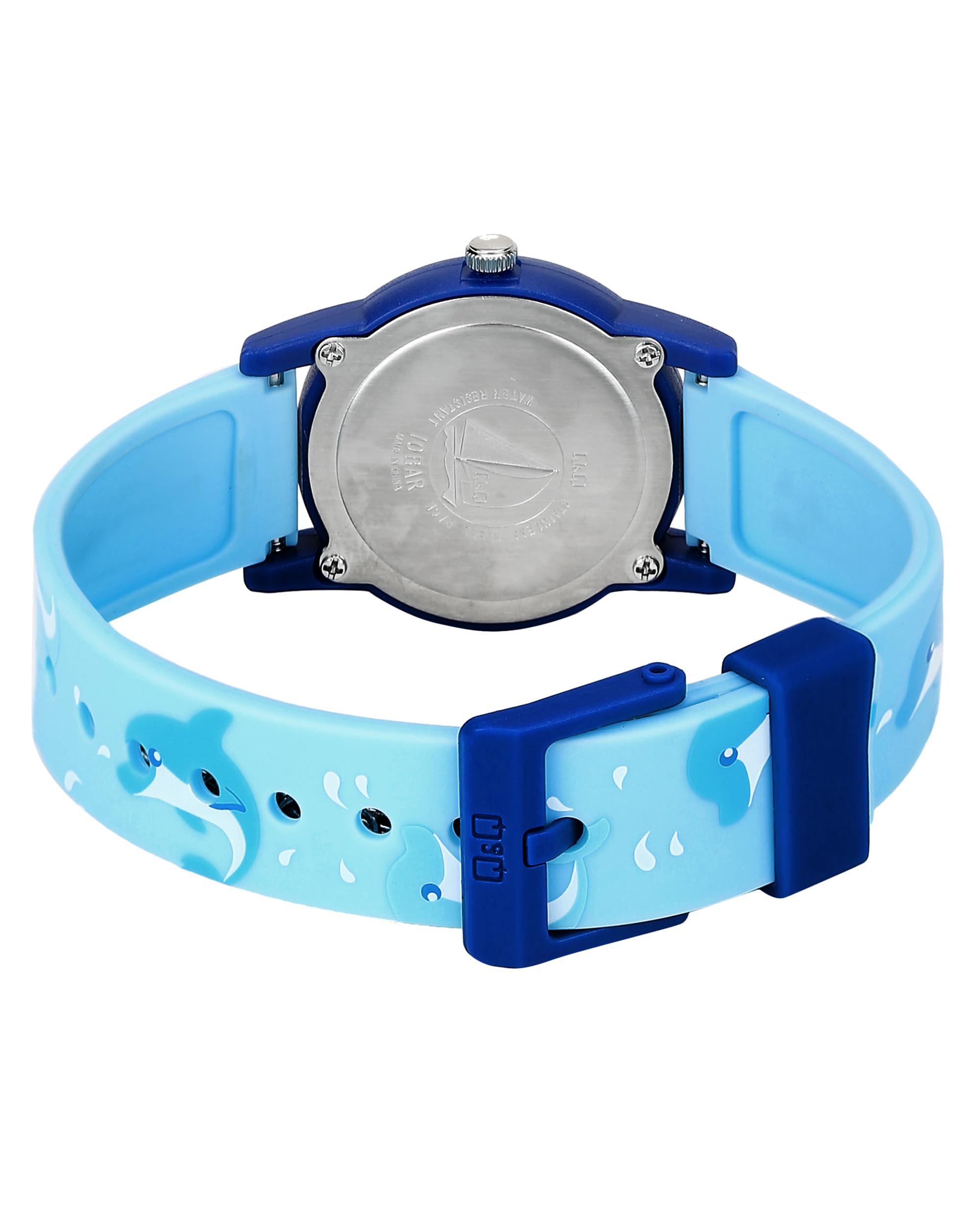 Q&Q Kinder-Uhr Silikon 10 Bar Motiv bunt Lernuhr Analog Quarz (hellblau blau)
