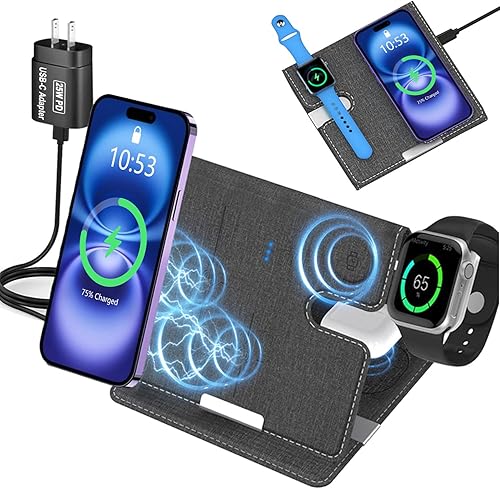 Estación de carga 3 en 1 para Apple, soporte de cargador inalámbrico de viaje plegable rápido para iPhone 161514131211 y para cargador de Apple