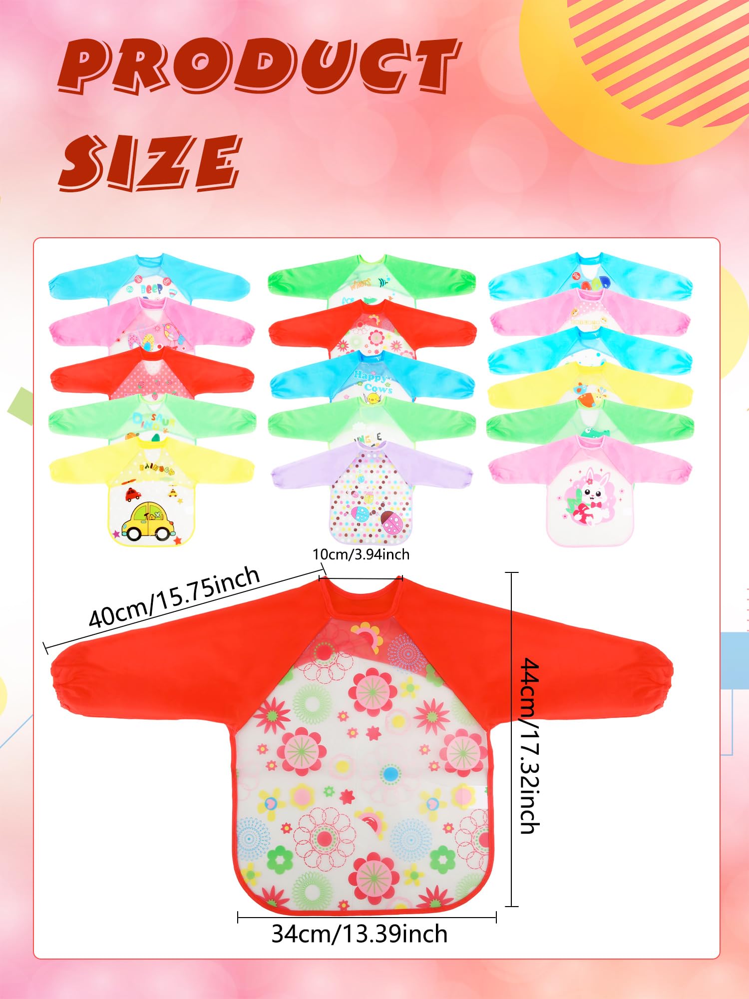Flotory 16 Pcs Kids Painting Art Smock Waterproof Apron Long Sleeve Washable Smock for Boys Girls Crafting Eating Drawing Cooking, 16 Styles - Image 2