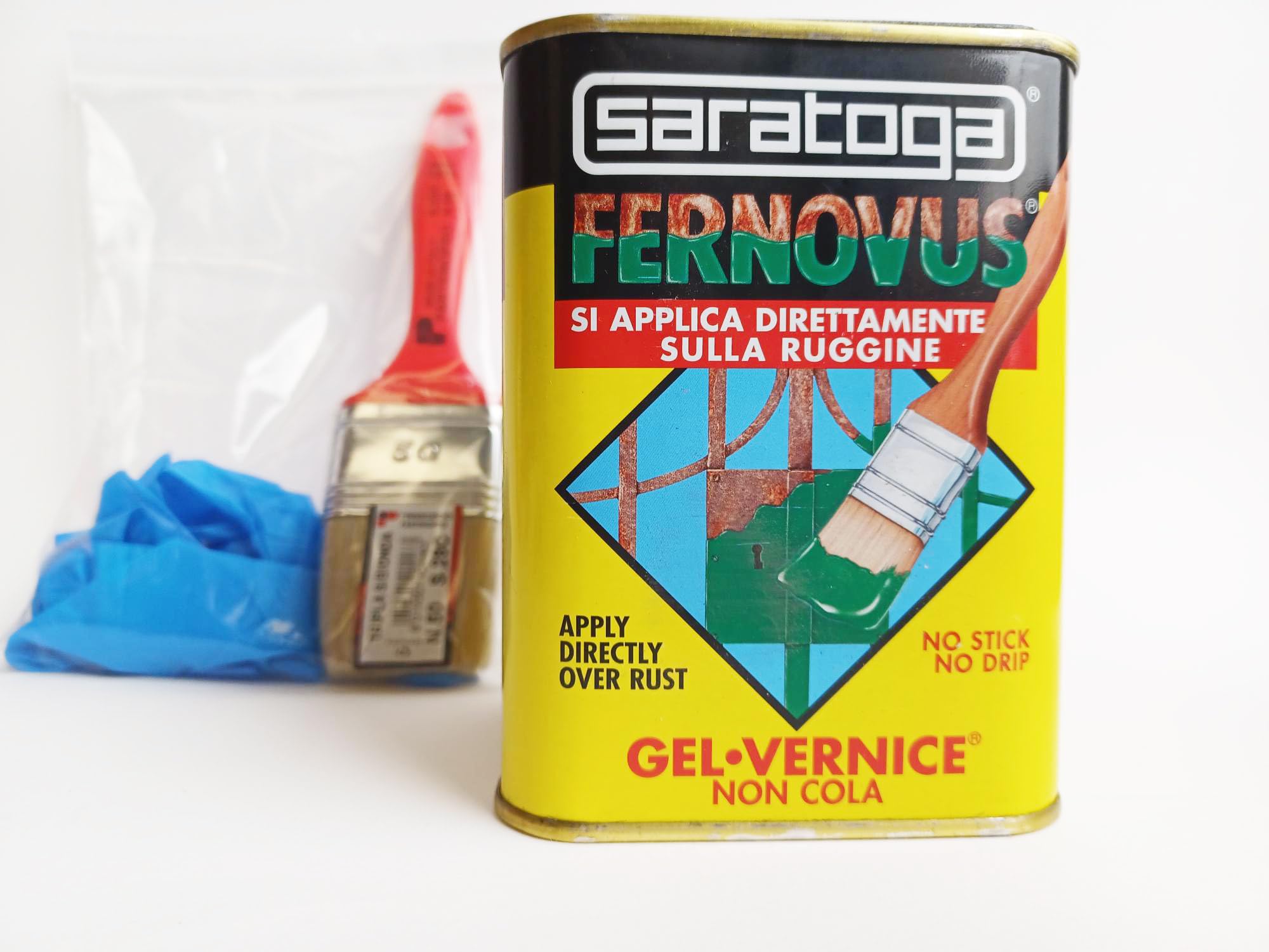 DMS Fernovus colore Tabacco Brillante Gel Vernice Smalto Antiruggine in conf da 750 ml con guanti nitrile e pennello inclusi!!! Bundle