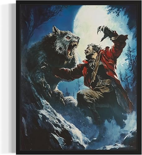 Werewolf vs Dracula Poster Art Print, Halloween Scary Vintag