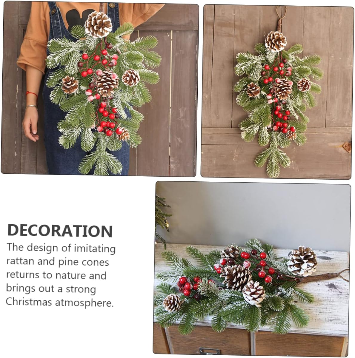 Christmas Rattan Branch Door Hanging Decor Pine Cone Realistic Artificial Christmas Ornament for Festive Home Decoration for Walls and Doors