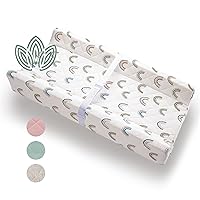 Vista 7 de Cambiador de bebé contorneado de algodón orgánico con colchón de espuma impermeable, incluye funda suave, extraíble y lavable, correa de seguridad
