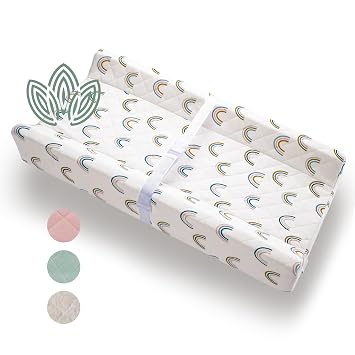 Organic Cotton Covered Contoured Baby Changing Pad | Waterproof Foam Mattress, Soft, Removable & Washable Cover, Safety Strap, Non-Slip Bottom, Topper for Standard Size Infant Diaper Table & Dresser