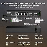 Vista 4 de MokerLink Switch Gestionado de 4 Puertos 2.5G con 2 Puertos Ranura SFP+ 10G, 4 x Puertos Base-T de 2.5Gigabit Compatible con 10/100/1000Mbps, Switch