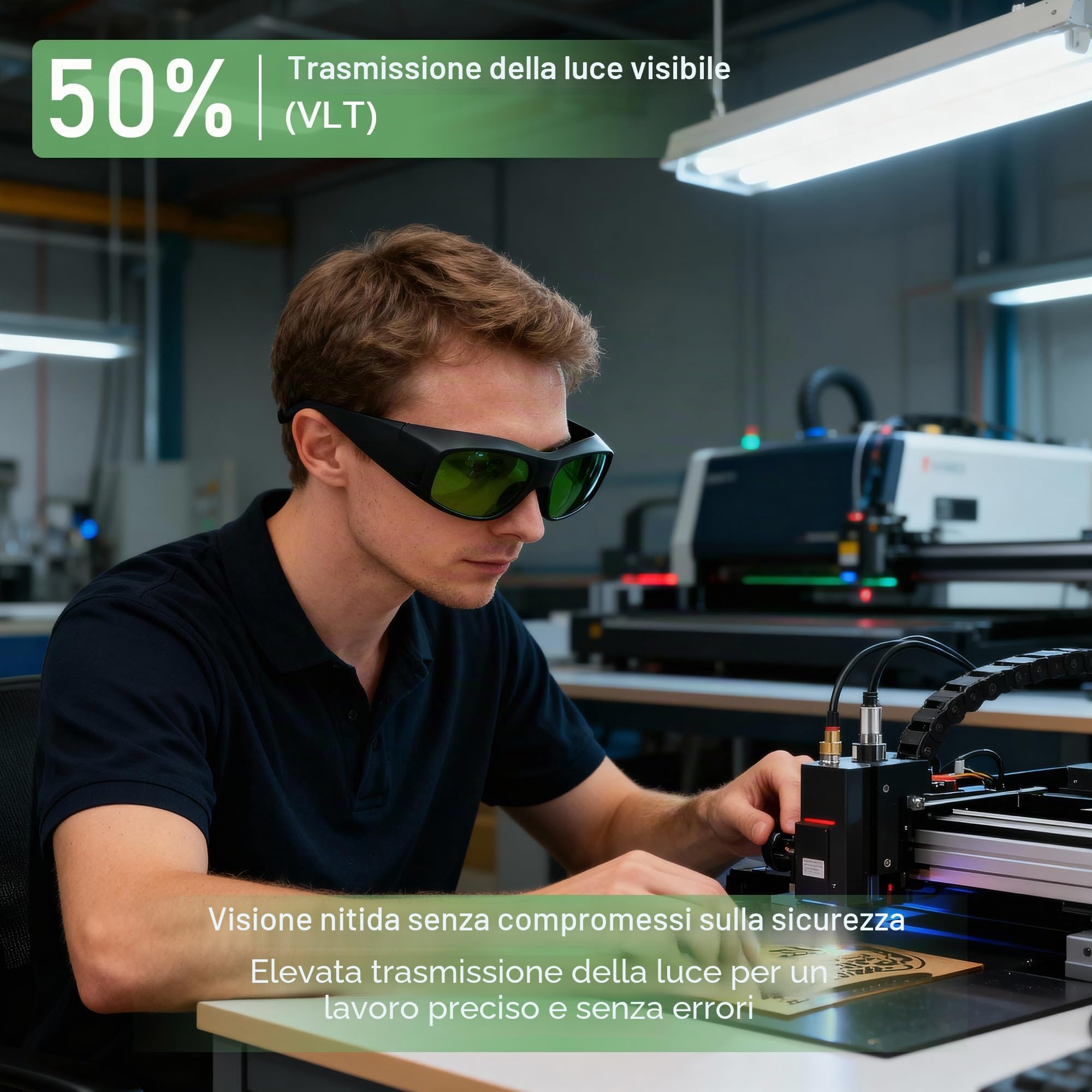 MCWlaser Occhiali di Protezione Sicurezza Laser 190-470nm & 800-1700nm OD5+ per ND:Yag, Diodo, fibra, Blue, Green Laser 355nm 405nm 445nm 450nm 455nm 808nm 980nm 1064nm Tipo assorbimento EP-8
