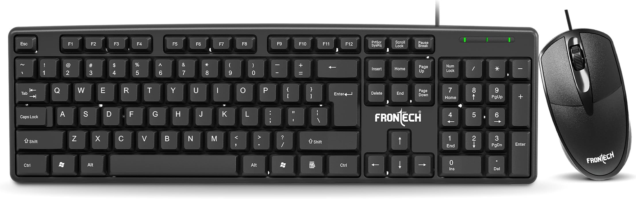 FRONTECH Wired USB Keyboard and Mouse Combo with 104 Keys, 3-Button Mouse, and 1000 DPI Optical Sensor.(KB-0012)