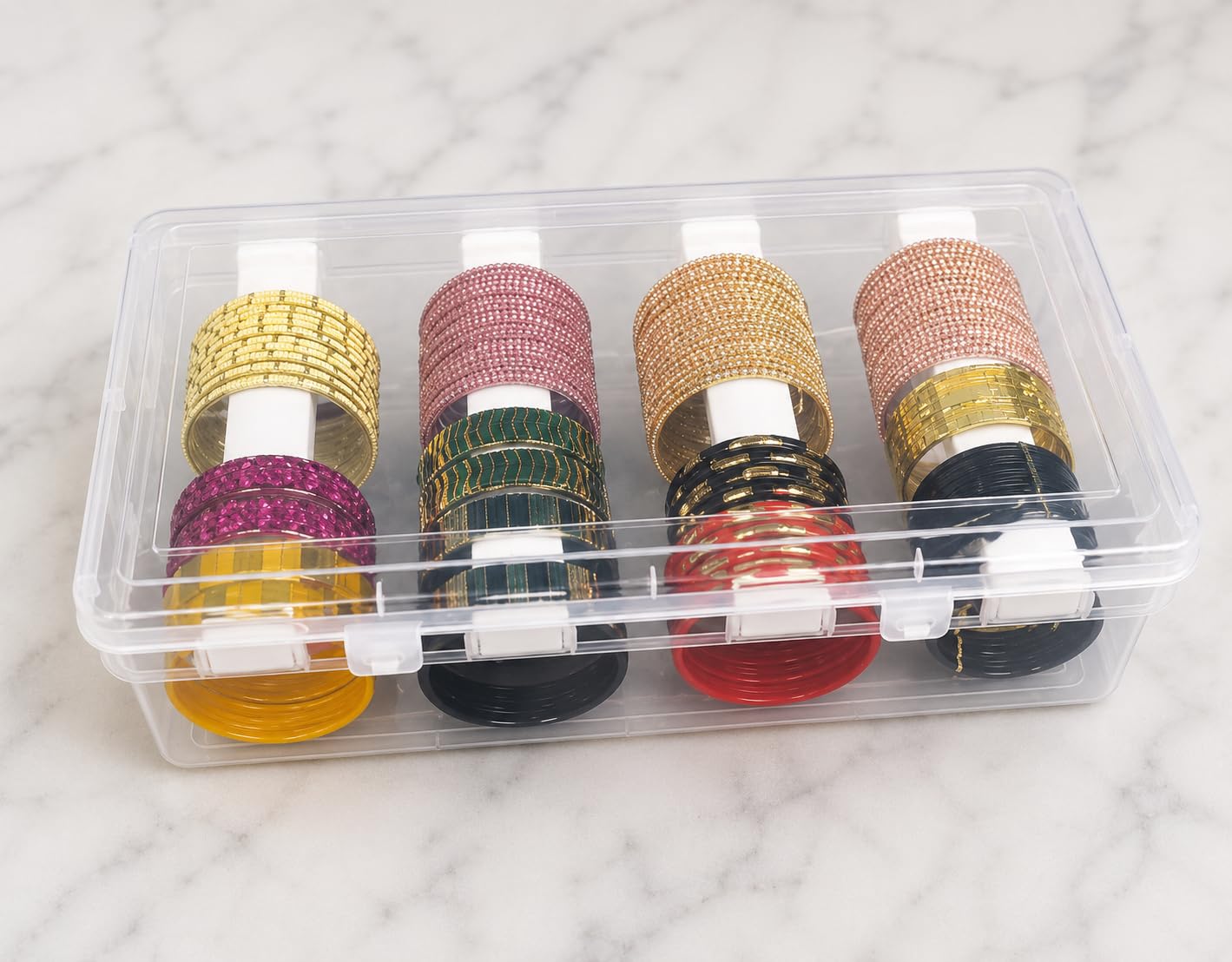 Bangle Box - 4 Compartment Clear Plastic Jewellery Organizer -2 Bangle Box - 4 Compartment Clear Plastic Jewellery Organizer -2