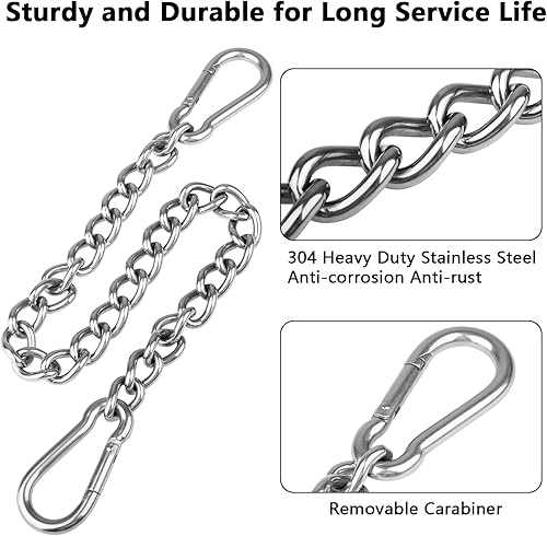 Miniatura 3 de Cadenas de hamaca resistentes con 4 mosquetones, accesorios de acero inoxidable para uso en interiores y exteriores, capacidad de 1500 libras (2