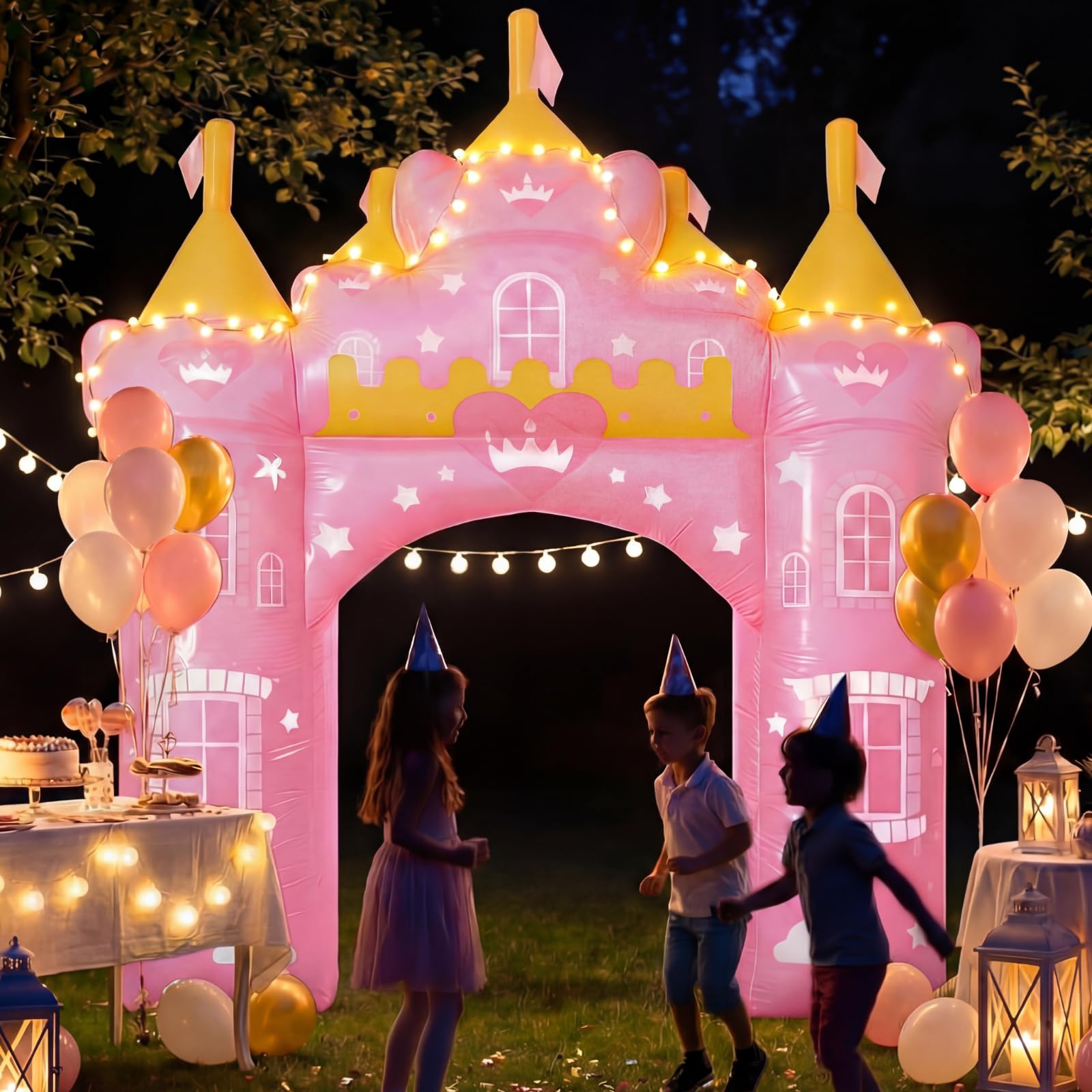 Photo 1 of Crowye 10 Ft Princess Inflatable Arch Outdoor Decor, Pink Princess Castle Arch Blow up Outdoor Yard Decorations Waterproof for Birthday Party Home Celebration Garden Lawn