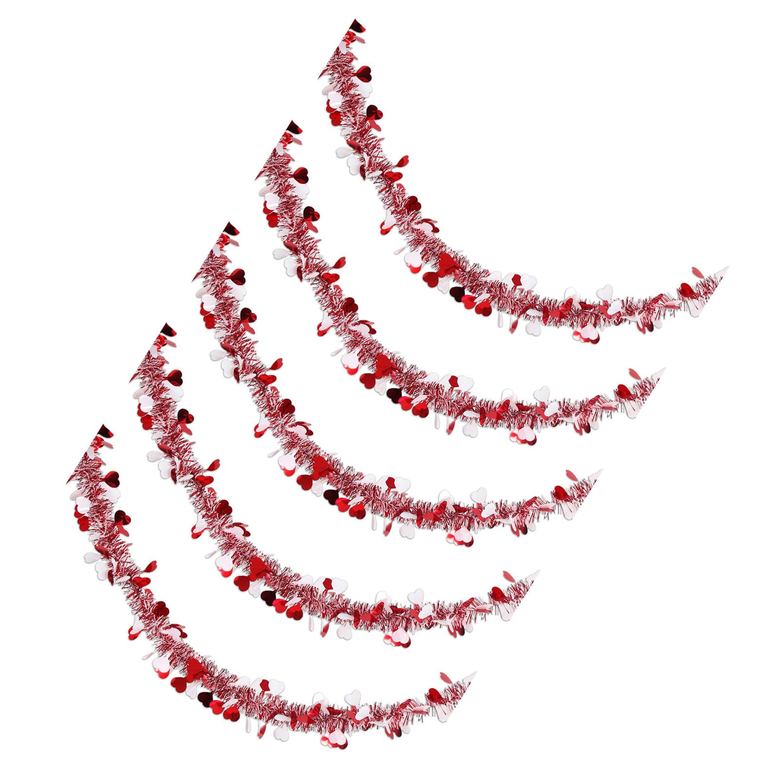 Buxuaaaa 5pcs Heart Tinsel Garlands with Colorful Stripes Multicolors Streamers for Weddings Parties Home Decoration Supplies Love Themed Hanging Ornament