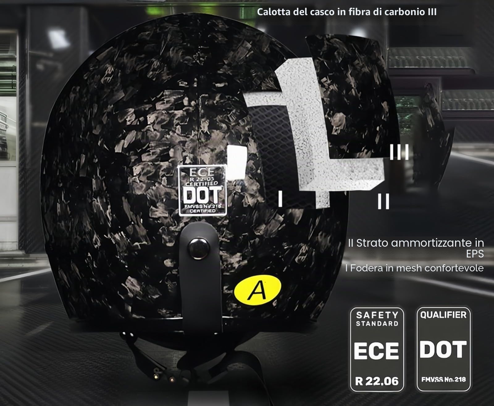 Casco Da Moto Jet Stile Vintage, Omologato ECE, In Fibra Di Carbonio, Leggero, Con Visiera Parasole E Interno Rimovibile.