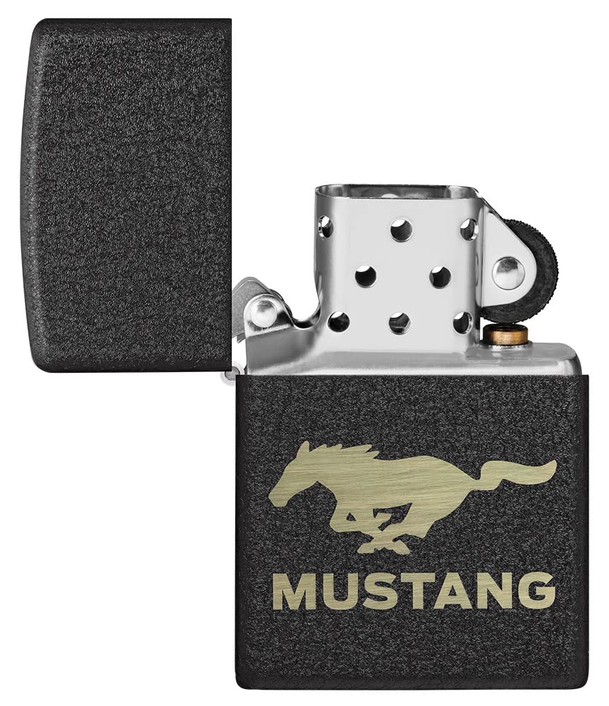 Zippo Accendino antivento – Ford Mustang – Nero Crakle – Ricaricabile, uso a vita – Fiamma regolabile – Confezione regalo – Una scatola – Costruzione in metallo – Made in USA