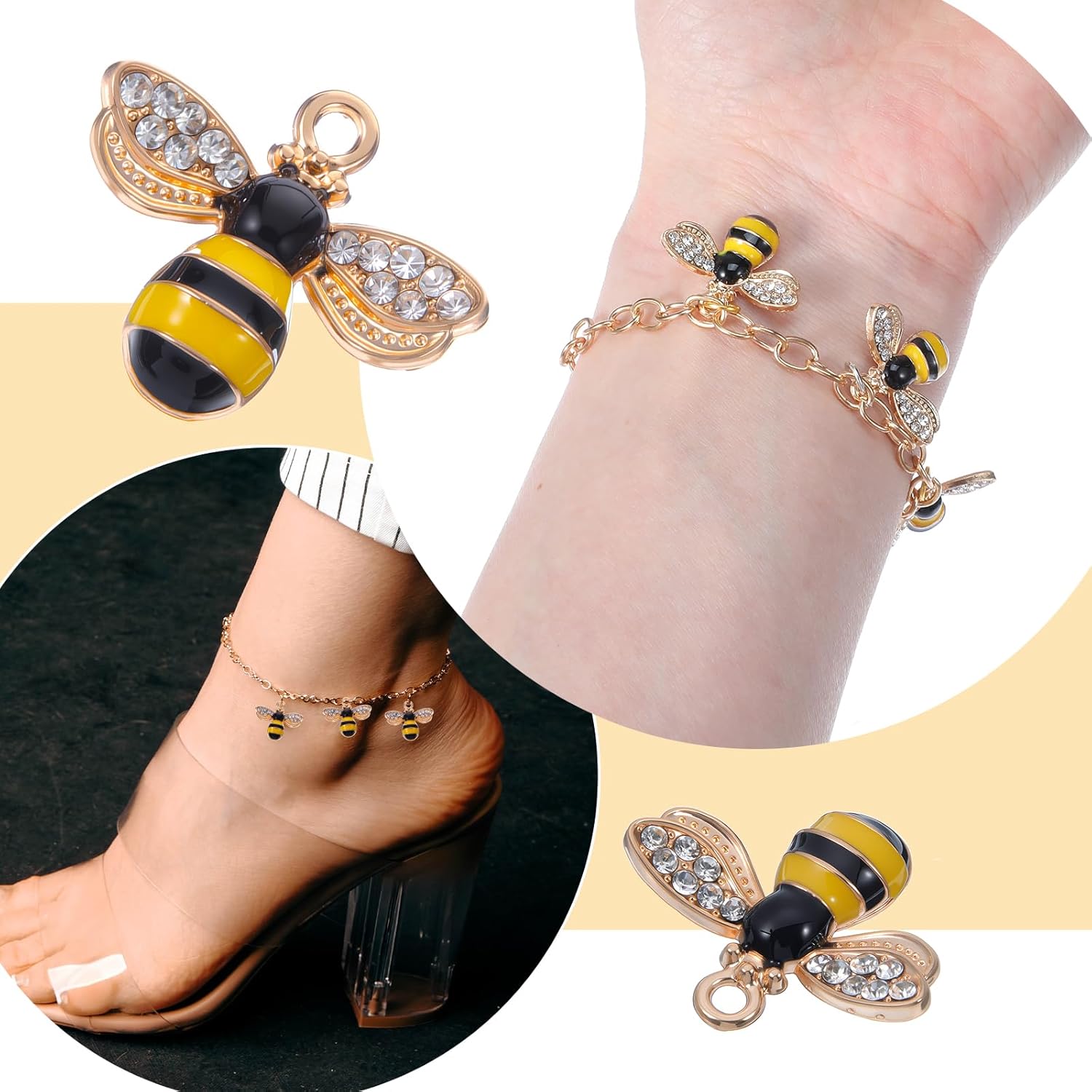 Ouligay 24 Pcs Bee Charms for Jewelry Making, Bee Charm Pendants with Rhinestone, Bees Beads for DIY Craft, Earring, Necklace and Bracelet Honeybee Charms, Cute Enamel Bees Pendants for Halloween - Image 6