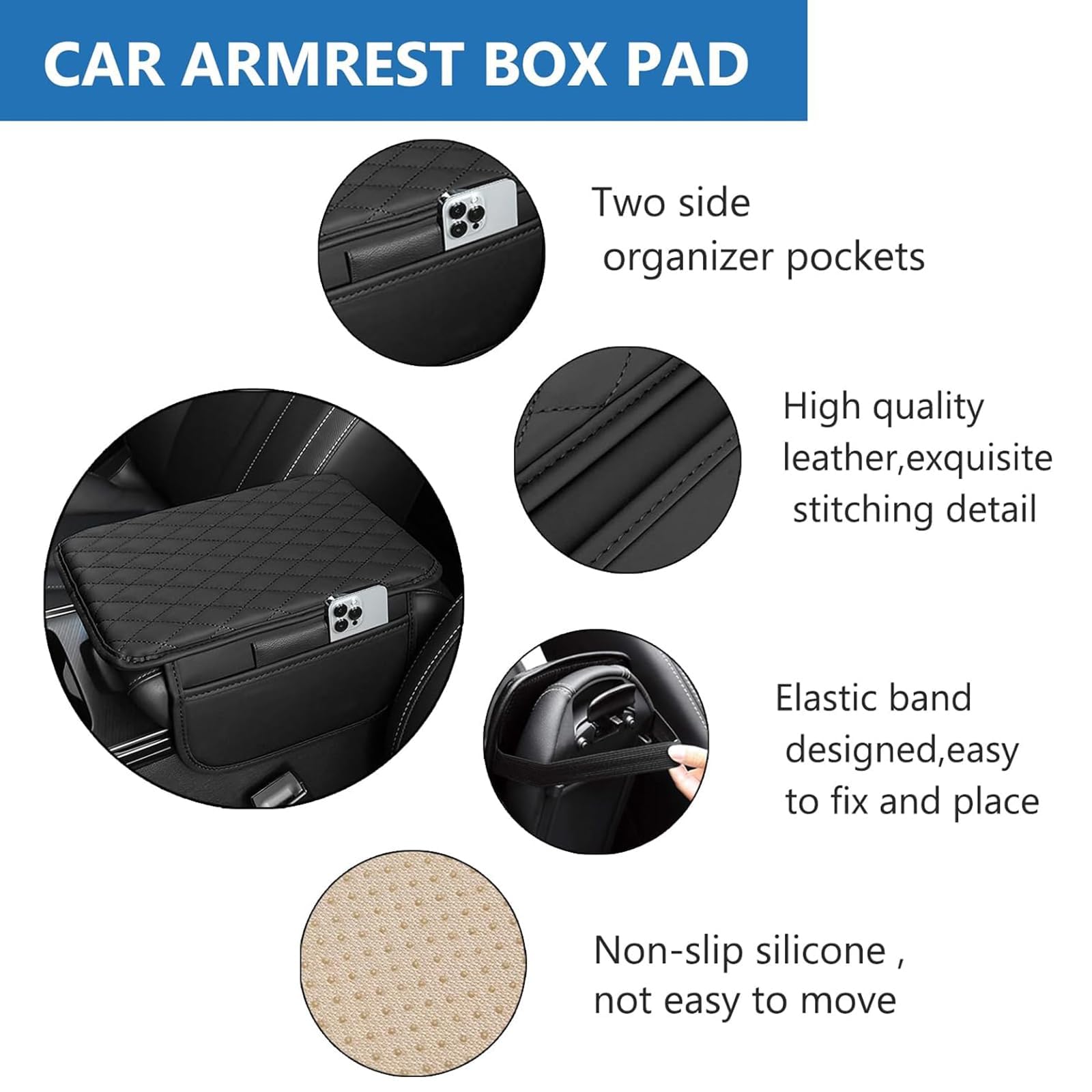 Auto Mittelkonsole Armlehnen Polster für Ford Fusion Kuga Ranger Mustang, PU Leder Auto Mittelarmlehne Pad Mittelkonsolen Abdeckung Armlehnenbezüge Auto Zubehör,F/Red