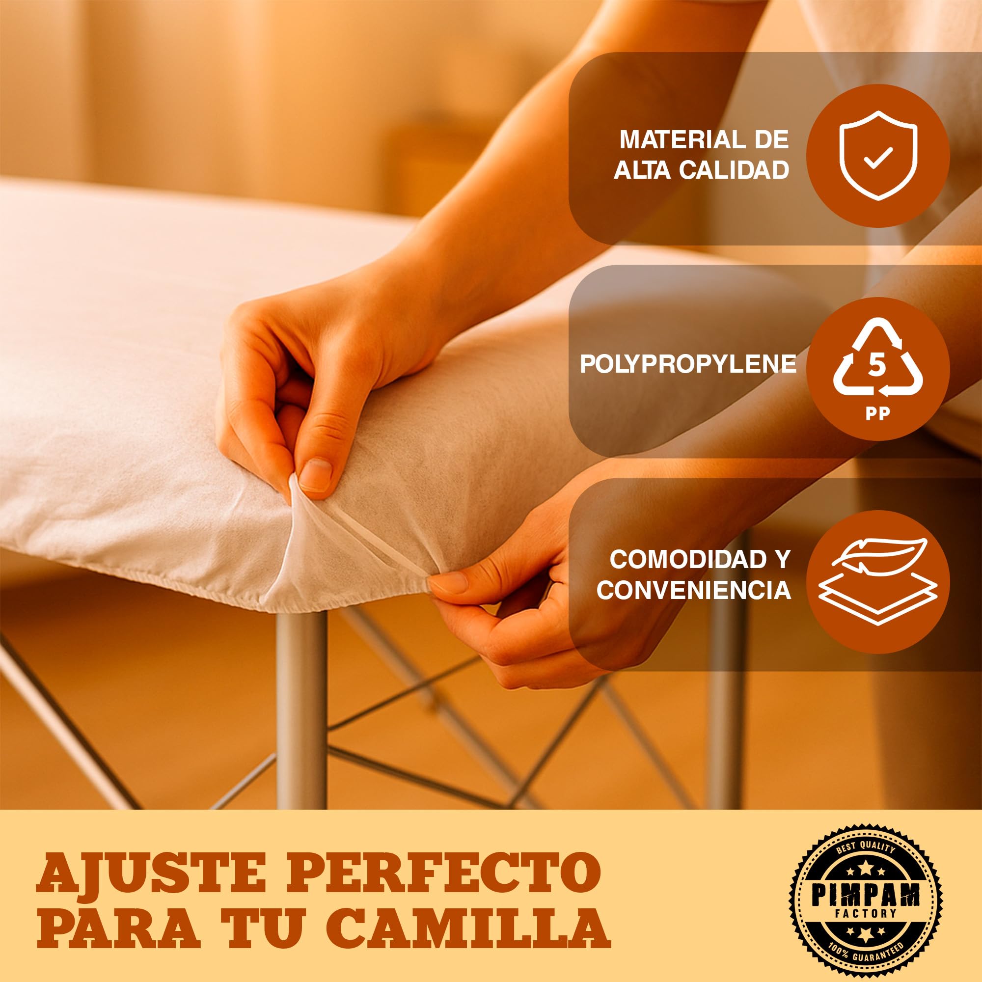 PimPam Factory Sabanas Desechables Camilla Masaje Ajustable - Pack 25 de 80x210 cm - Material SMS Hipoalergénico Repelente a Líquidos, Funda para Clínicas y Salones de Belleza