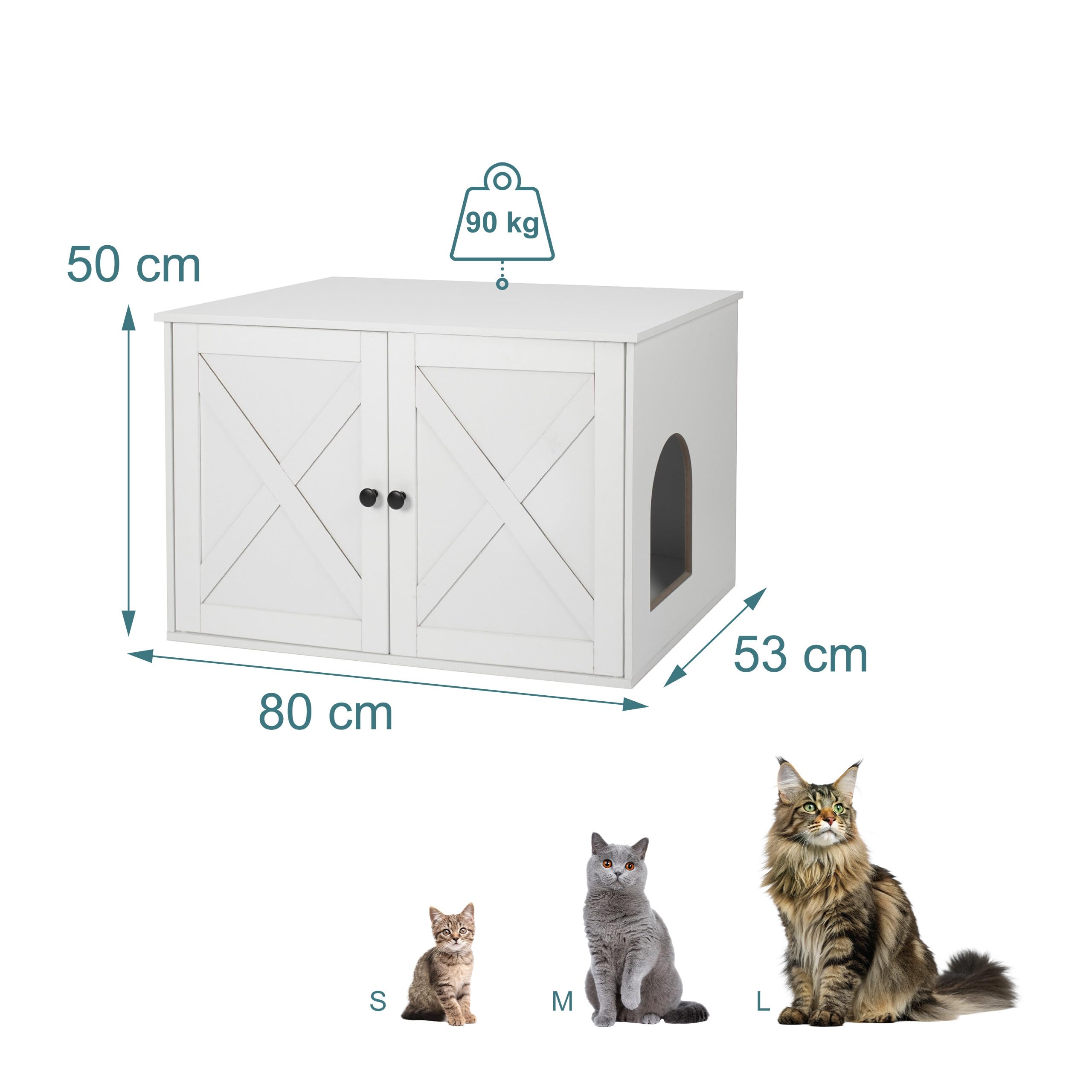 Relaxdays Armario para Gatos con Entrada Lateral, Bandeja, Tabique, 50x80x53 cm, Blanco