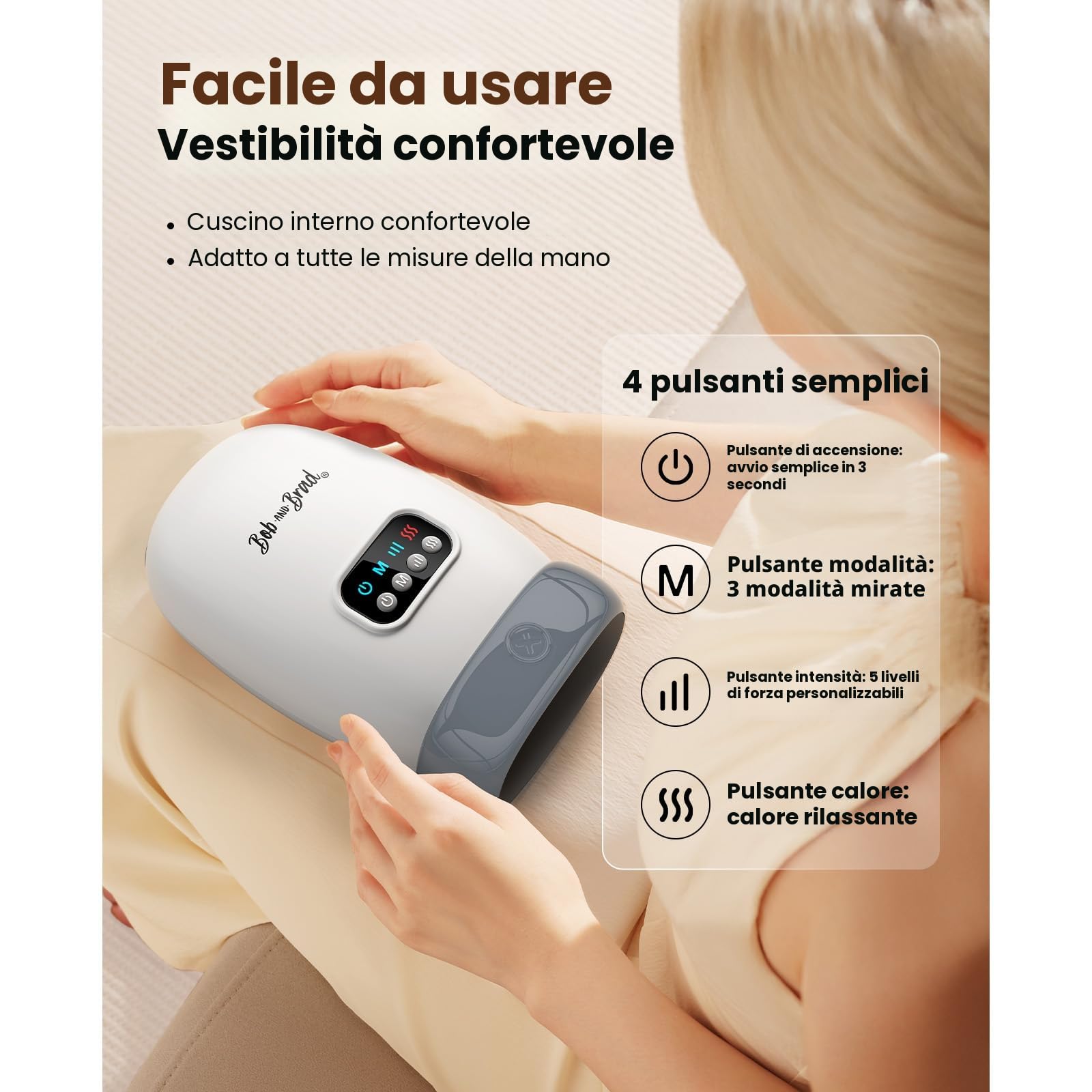BOB AND BRAD H60 Massaggiatore Mani con Calore e Compressione, Massaggiatore Wireless per Artriti e Sindrome del Tunnel Carpale, Allevia Dolori a Polsi e Dita, per Donne Uomini Mamme
