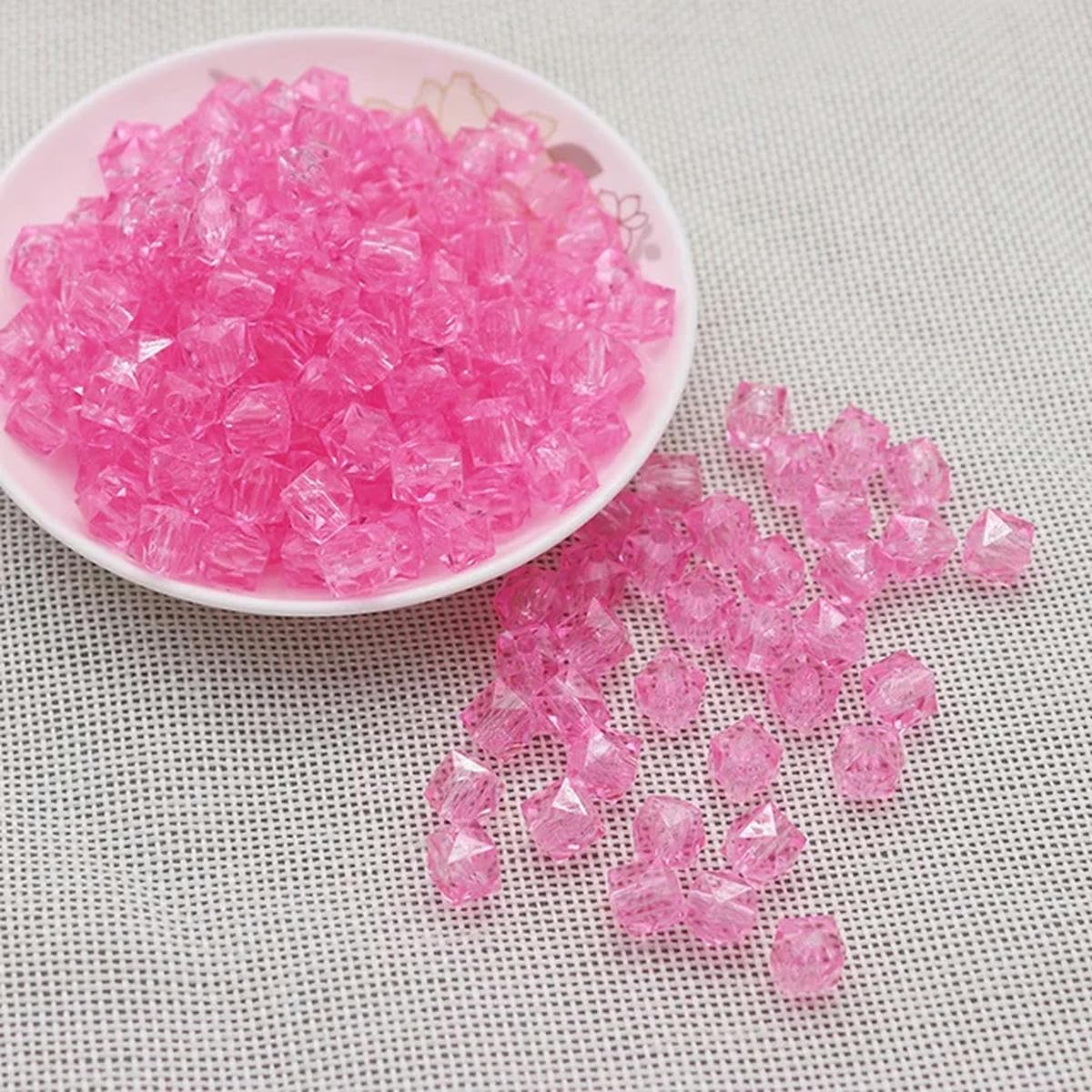 Handbestickte DIY rautenförmige Perle aus gewebtem Gypsophila, 10 mm, transparente quadratische Perlen, gewebte Acrylperlen, lose Perle zum Basteln, 500 g, Rosa, 10 mm