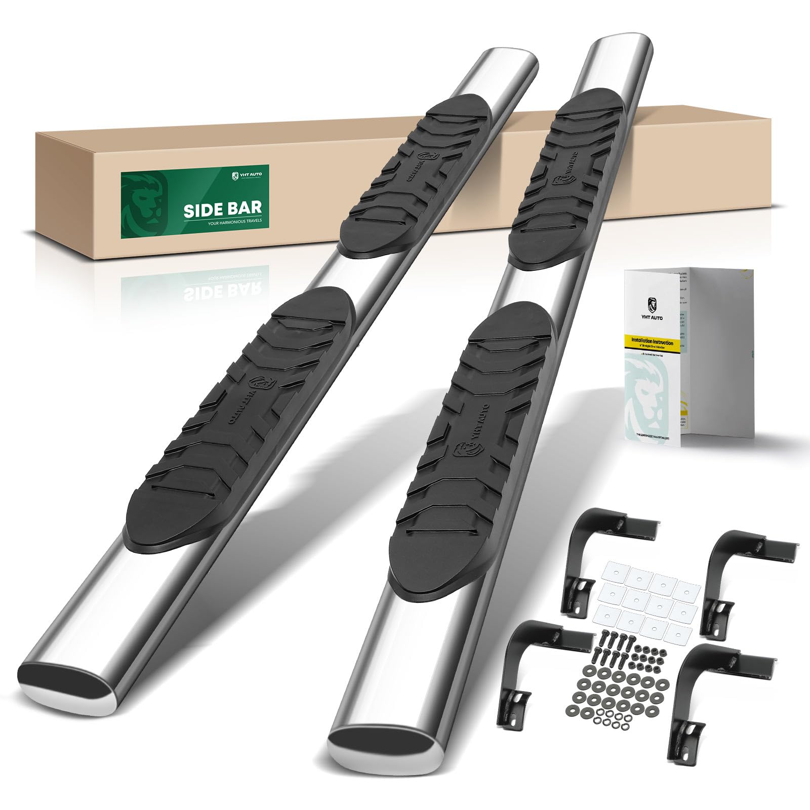 YHTAUTO 5 Inch Running Boards Side Steps Fit Ford F-150 2015-2026, F250/350/450/550 Super Duty 2017-2026 (Extended Cab/Super Cab) Oval Straight