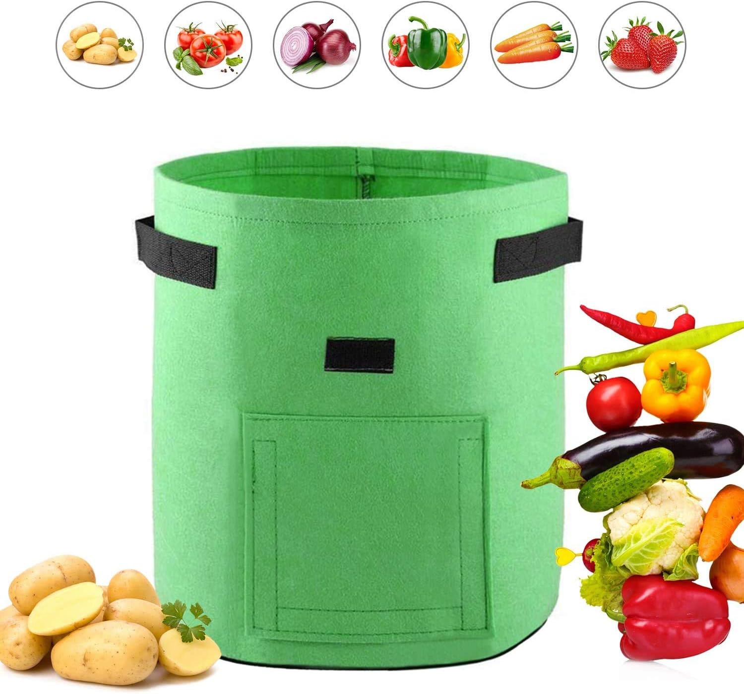 10 Gallon Potato Grow Bags, 2 Pack Planter Bags Breathable Non-Woven Fabric Grow Pot Garden Heavy Duty Plant growing Bags with Handles and Access Window Green