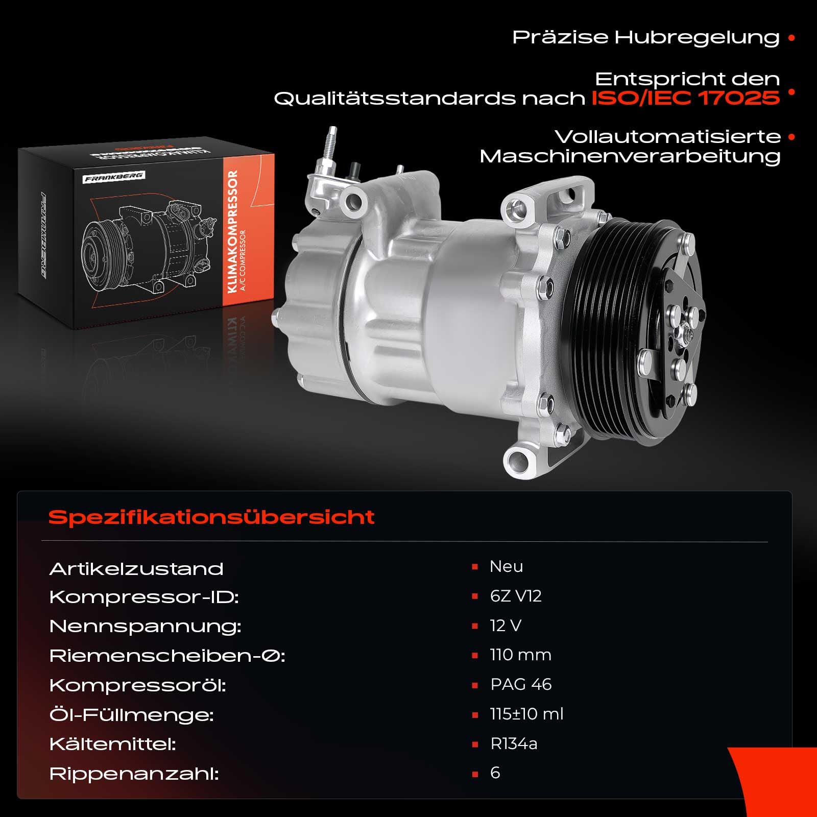 Frankberg Klimaanlagen Kompressor Klimakompressor mit Kupplung Kompatibel mit M.i.n.i R55 R56 R57 R58 R59 R60 R61 Replace# 64529223392, inkl. Öl vorbereift