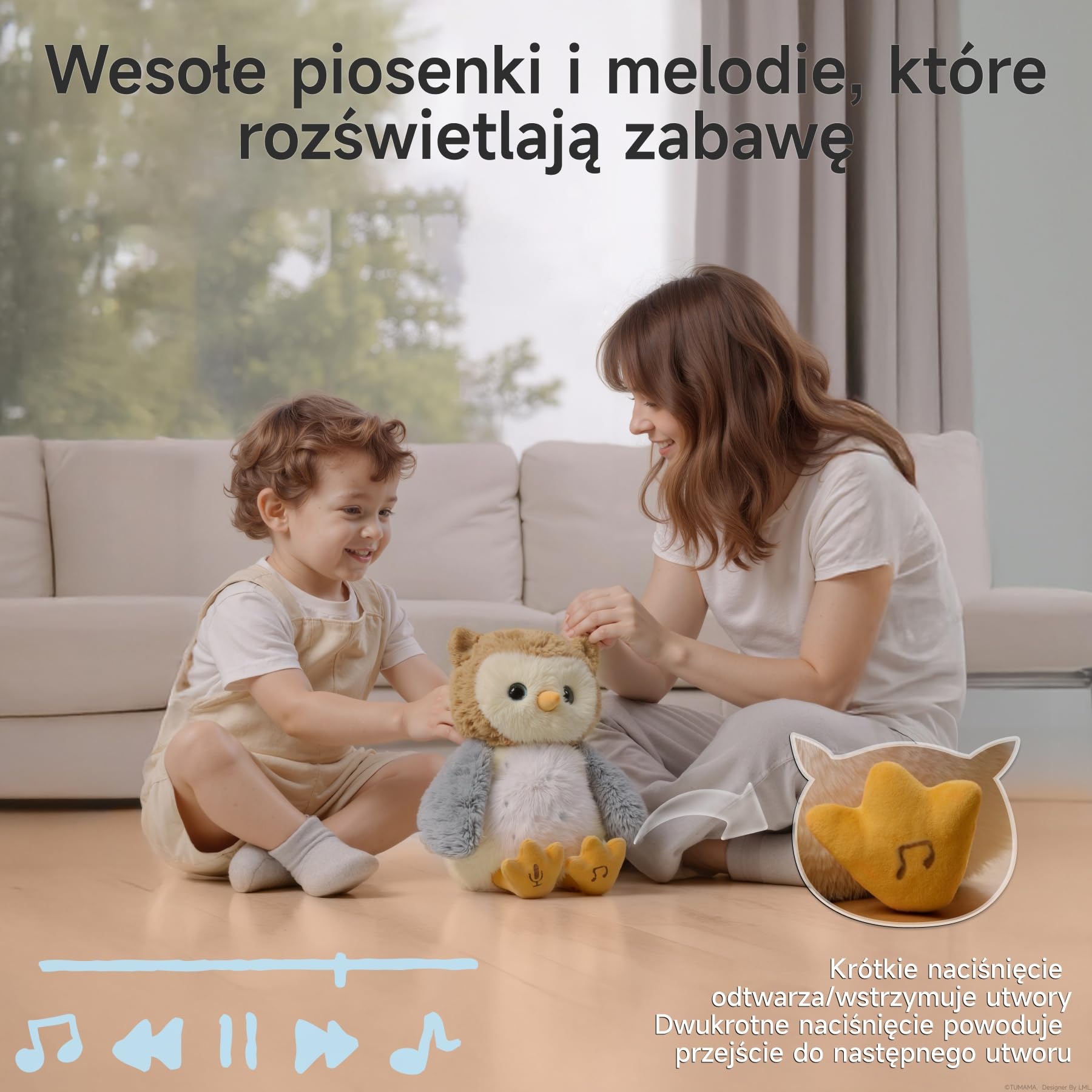 Interaktywna Sowa Zabawka Pluszowa, Elektryczna Pluszak Sowa z Dźwiękiem i Muzyczna, Mówi Powtarza Pluszowy, Przytulanka Prezent dla Dzieci