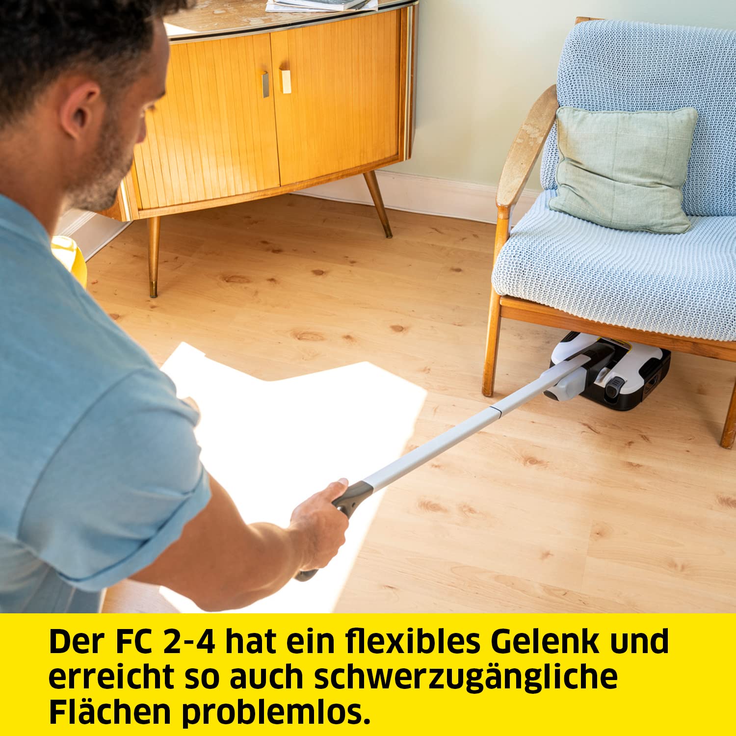 Kärcher Hartbodenreiniger FC 2-4 Battery Set, kabelloser Bodenreiniger mit rotierender Mikrofaserwalze, Akkulaufzeit: ca. 20 min, Flächenleistung pro Akkuladung:ca. 70 m², mit austauschbarem Akku,Weiß
