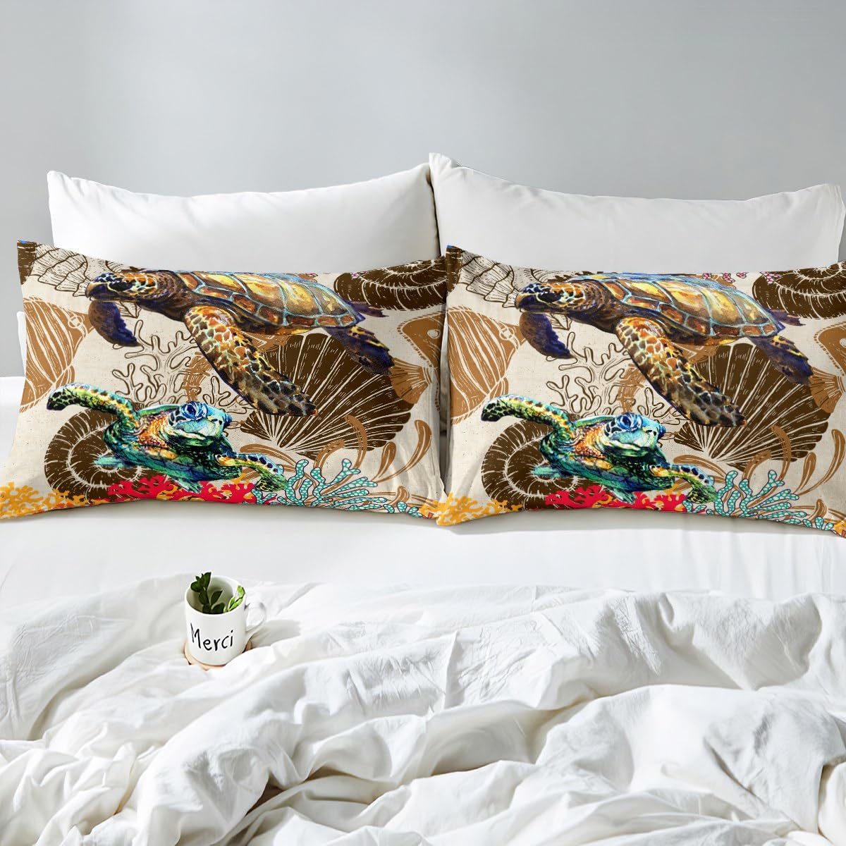 Set di biancheria da letto per bambini motivo: tartaruga marina oceano rettile tartaruga con copripiumino per ragazzi e ragazze set copripiumino per letto matrimoniale con 2 federe king size