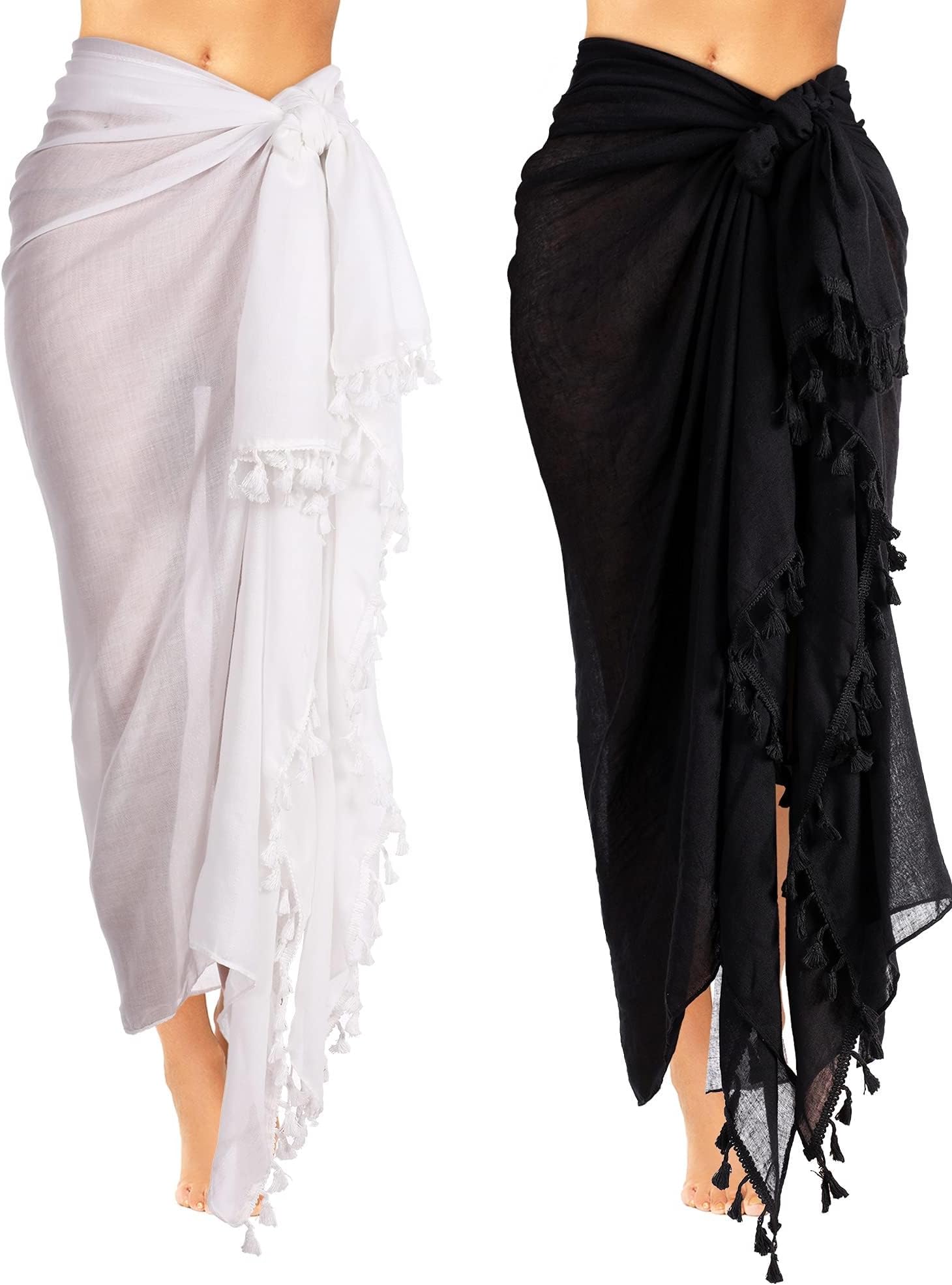 Women Beach Batik Long Sarong Swimsuit, Multi-functional Cover up Wrap Pareo with Tassel for Women Girls, for Vacations, Pool Parties, Beach Costumes, Made of Soft Material (2 Pieces)
