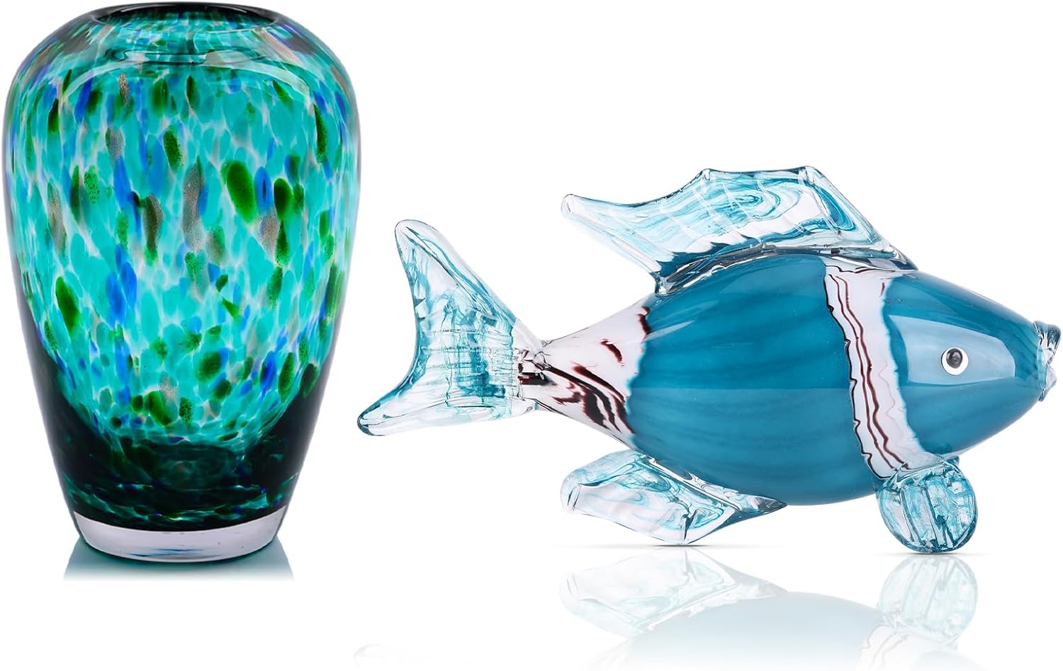 9" Tall Teal Vase Hand Blown Glass Vase Green, Modern Teal