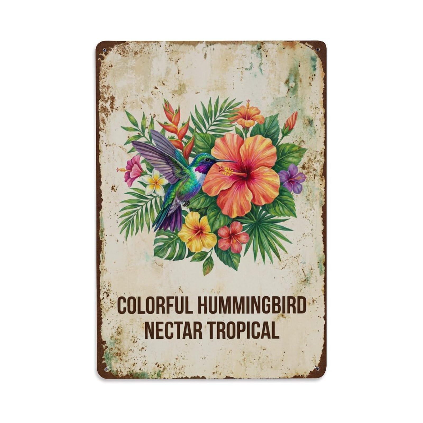 Colorful Hummingbird Nectar Tropical Bloom Metal Tin Sign
