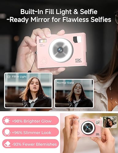 Miniatura 3 de Cámara digital 5K Cámara de belleza de enfoque automático de 64 MP con anillo de luz de anillo de 360 reconocimiento inteligente de la piel,