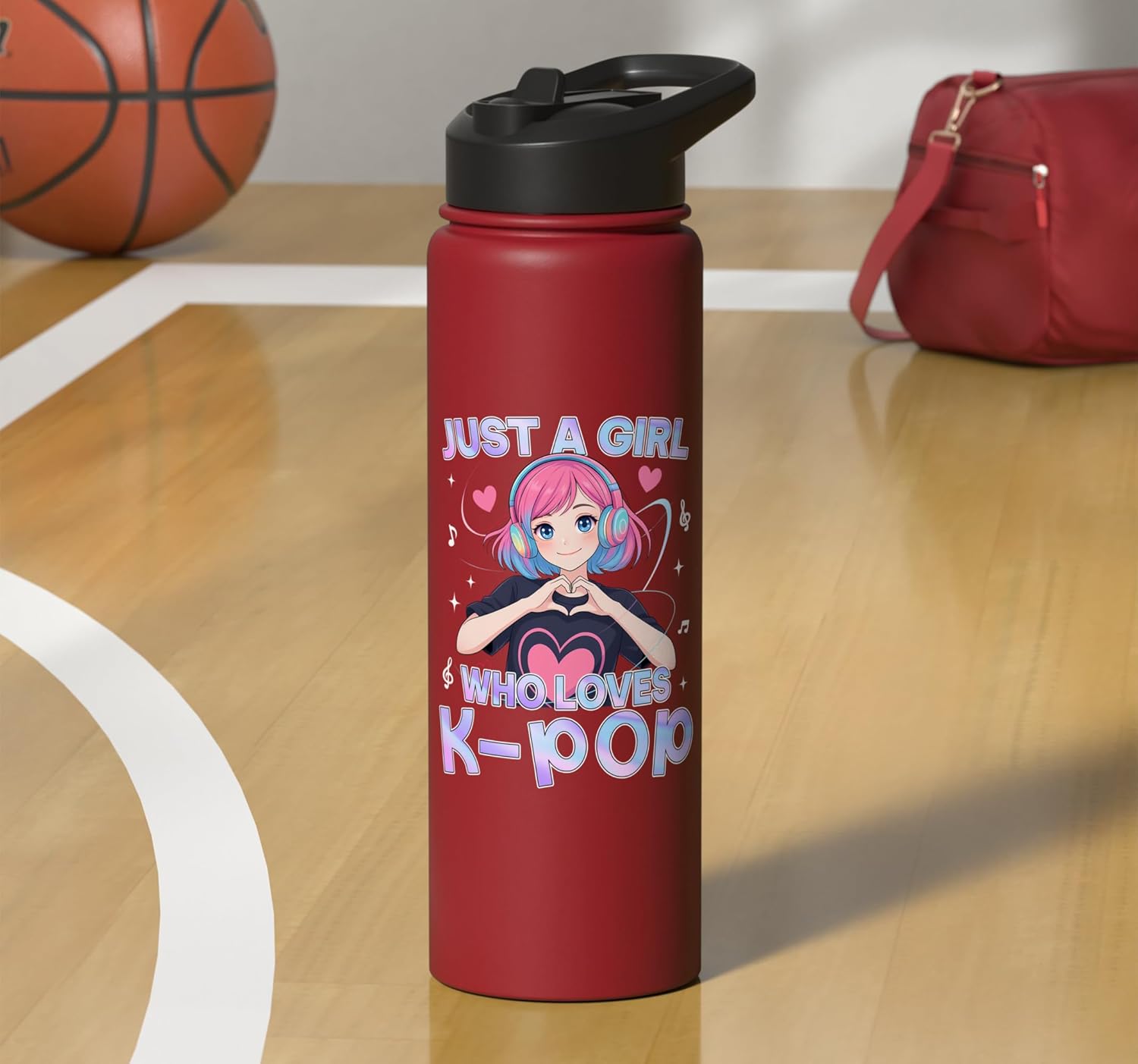 Just A Girl Who Loves K-Pop Cute Anime Kawaii Music Kpop Stainless Steel Insulated Water Bottle