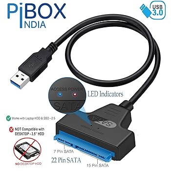 PiBOX India - USB 3.0 to 2.5" SATA III Hard Drive Adapter 0.5 M Long Cable w/UASP - SATA to USB 3.0 Converter for SSD/HDD - Hard Drive Adapter Cable - 50 cm -ASM1153e Chipset - 2.5 inch HDD