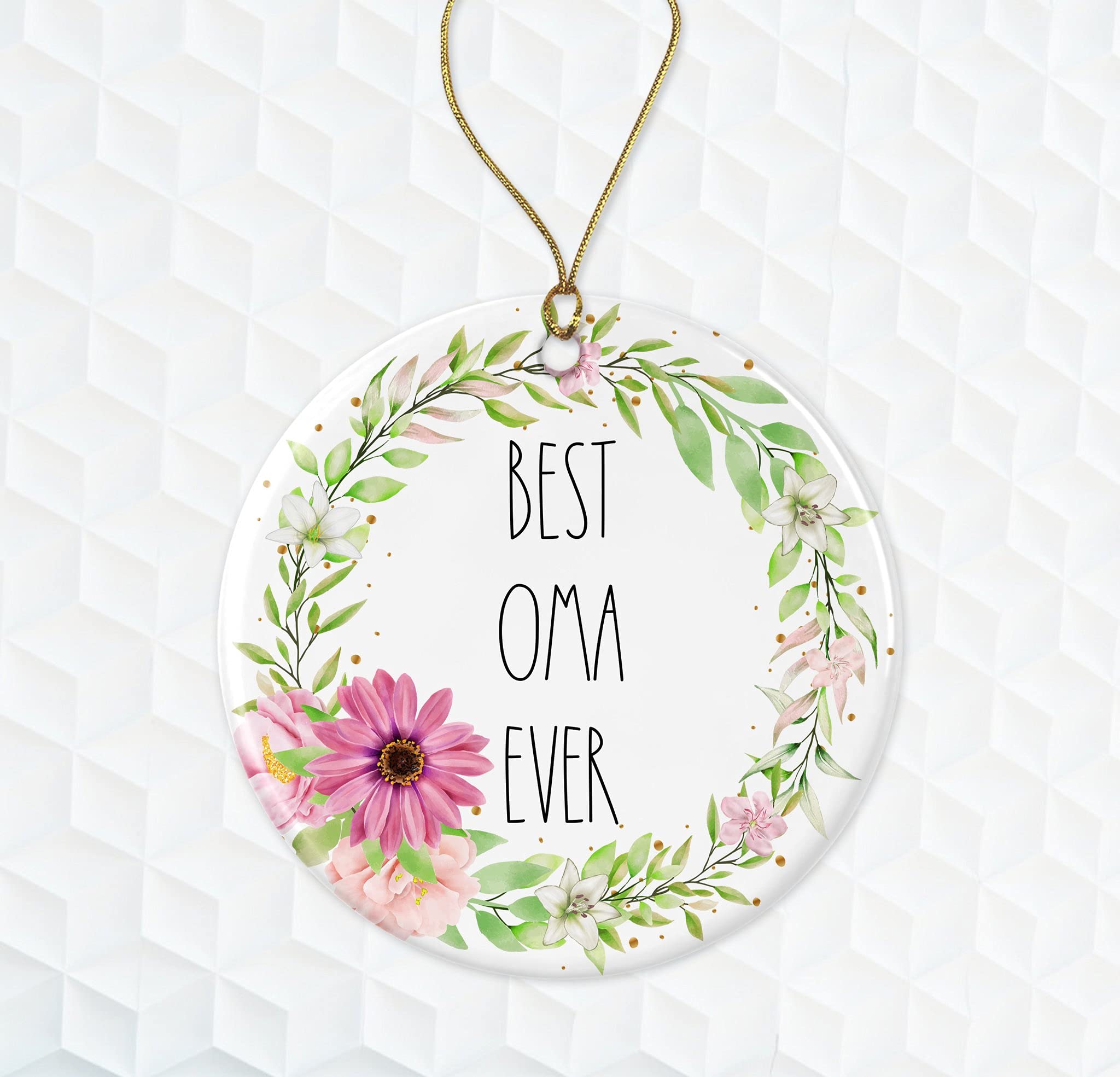 Best Oma Ever Ornament - Rae Dunn Ornament - Gift for Oma - Floral Christmas Ornament - Gift for Wife for Oma from Daughter Both Sides