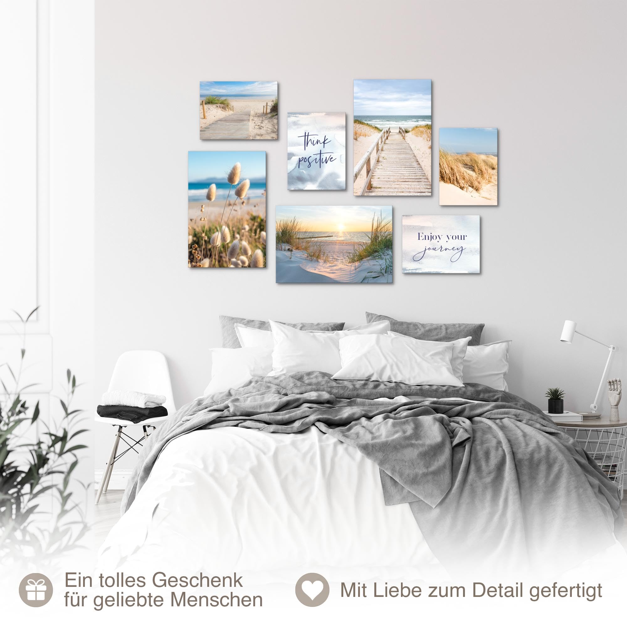 Novart Quadros Stampa Su Tela "Spiaggia Mare Relax" – Collage Moderno Blu E Beige, 35x70 Cm, Senza Cornice, Made In Germany - 4