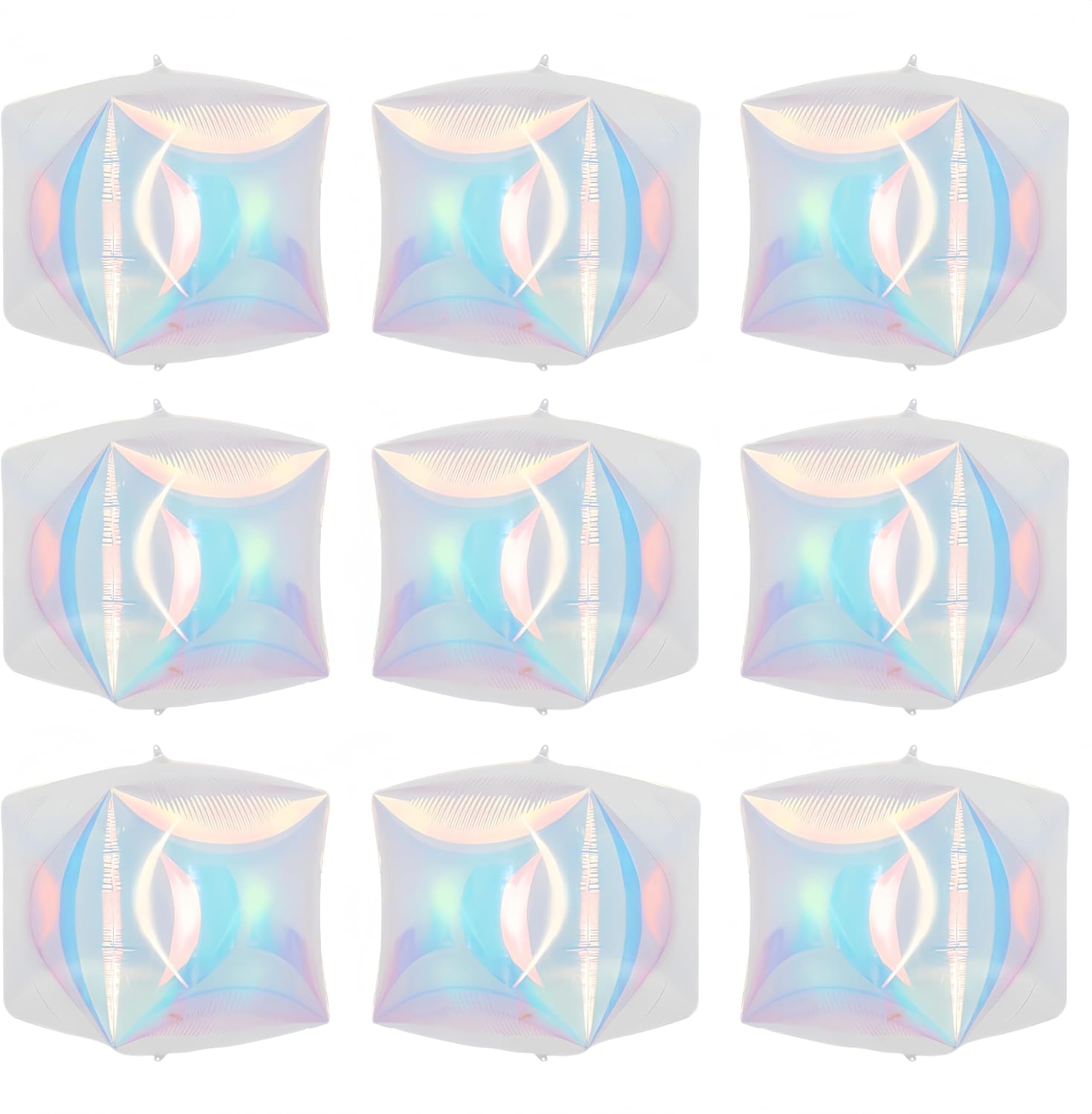 9Pcs Iridescent 4D Cube Ball Balloons 12 Inch/Korean Idol Demon Hunters Singer Fans Party Decoration/Holographic Clear Foil Decorative Folding Rainbow/Under The Sea Mermaid Party Balloon