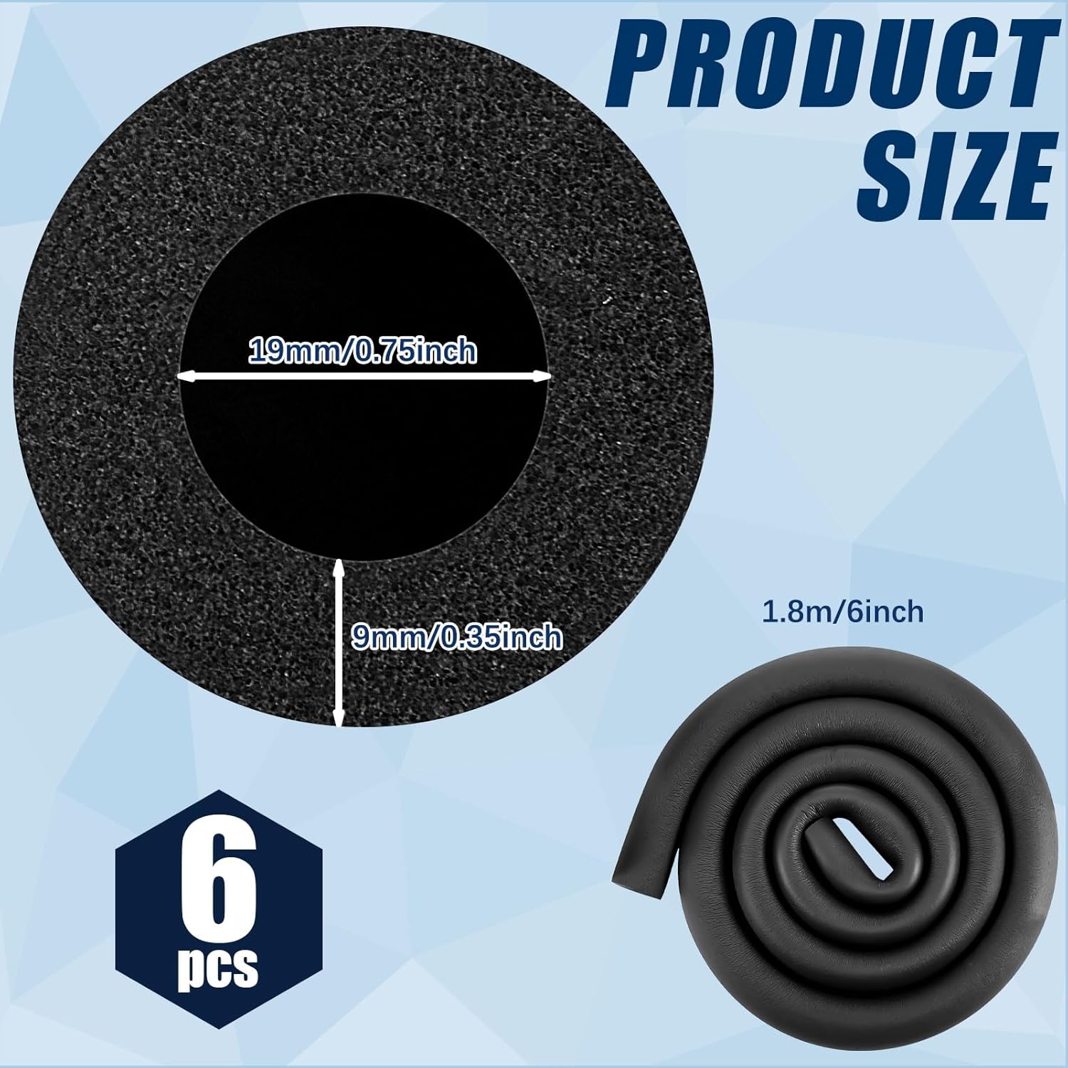 Pangda 6 Pcs 6 ft 3/4 Inch ID Foam Pipe Insulation Tubing, Black Pool Noodle, Black Foam Tube Cover for Ac Line Set, HVAC Insulation, Water Line Protection, Gym Handle Padding