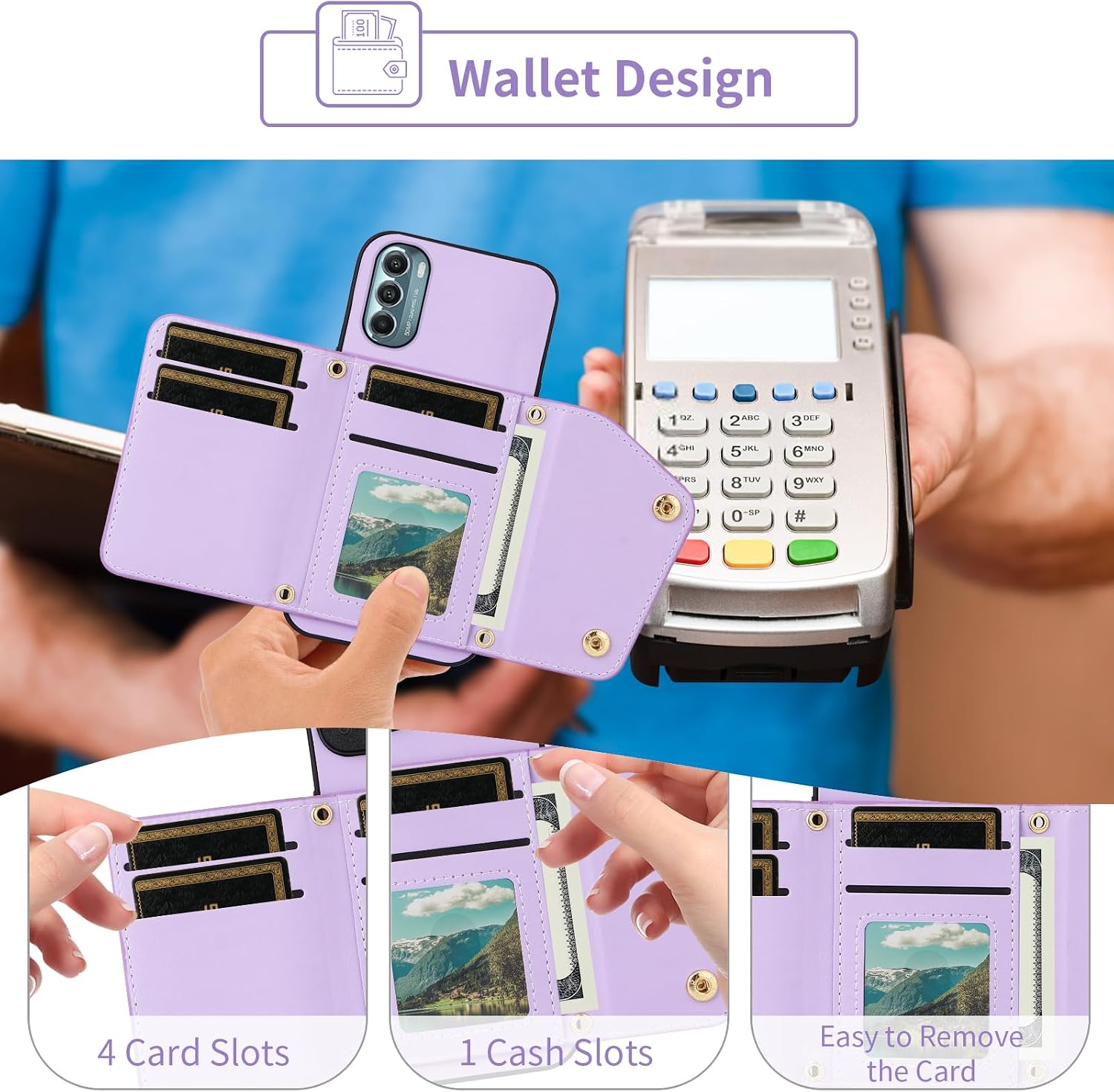 Wallet Phone Case for Moto G Stylus 5G 2022 Kickstand Card Slots Men Purple image 4
