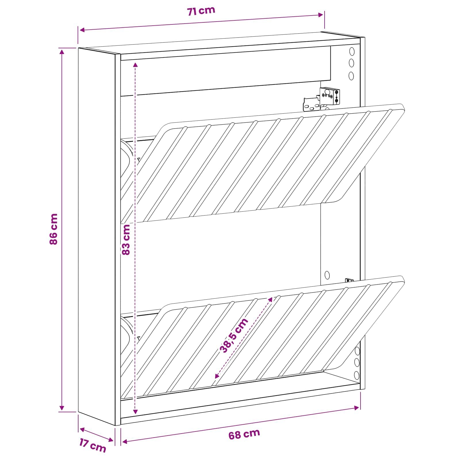Scarpiera da parete in rovere Artisan 71 x 17 x 86 cm