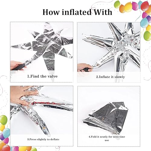 Miniatura 10 de 6 globos de aluminio de estrella negra de una pieza de 14 puntas, globos de Mylar de cono de estrella 4D, globos de Mylar de 22 pulgadas,