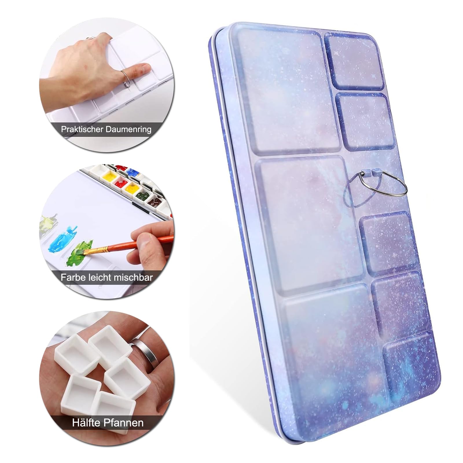 Scatola Metallo Per Acquerelli Sheens - 24 Mezze Pentole, Nera, 21.75x6.9cm