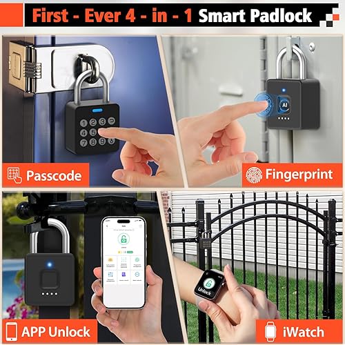 Miniatura 2 de Eseesmart Cerradura de casillero de huellas dactilares con código, candado de combinación inteligente de huellas dactilares biométricas sin llave,