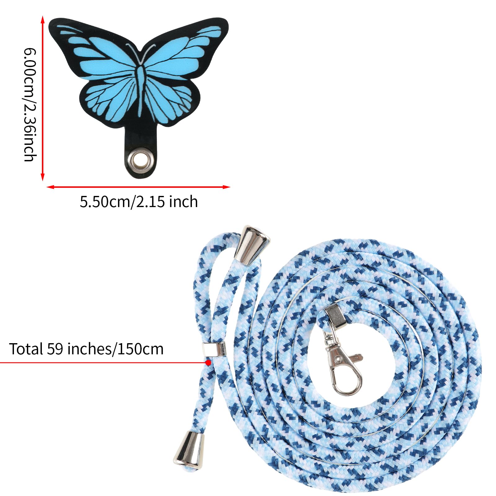 Pnakqil - 4 Cordons Collier Pour Smartphone Avec Patchs Papillon - Accessoire Mode Universel Pour IPhone, Samsung, Xiaomi - Porte-clés Ou Collier Amovible