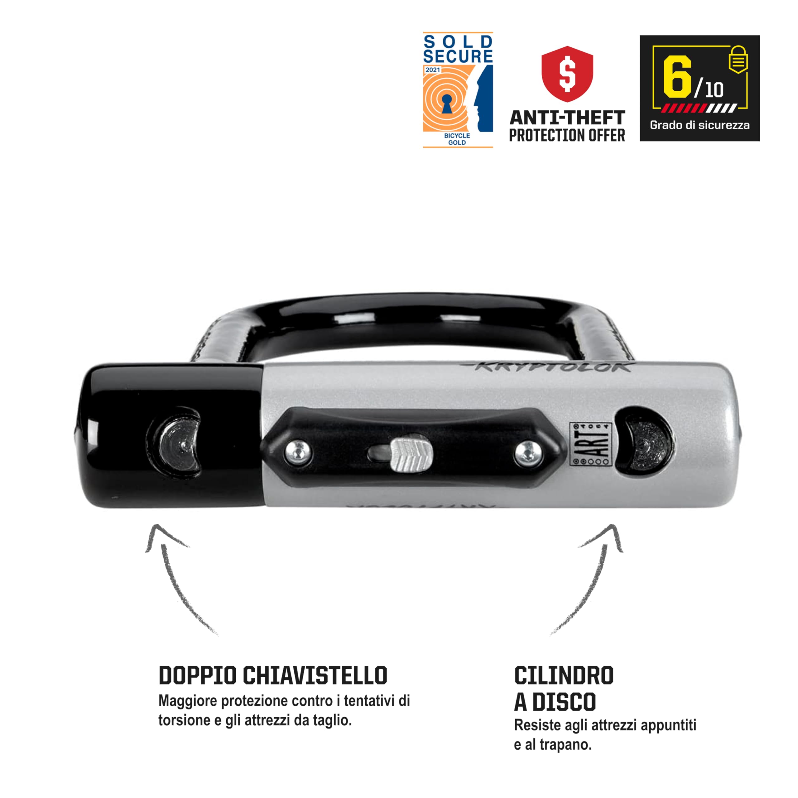Kryptonite Lucchetto a U Kryptolok LS | Lucchetto antifurto per bici | Livello di sicurezza 6/10| Buona resistenza ai tentativi di effrazione| Dimensioni 10,2 cm x 22,9 cm