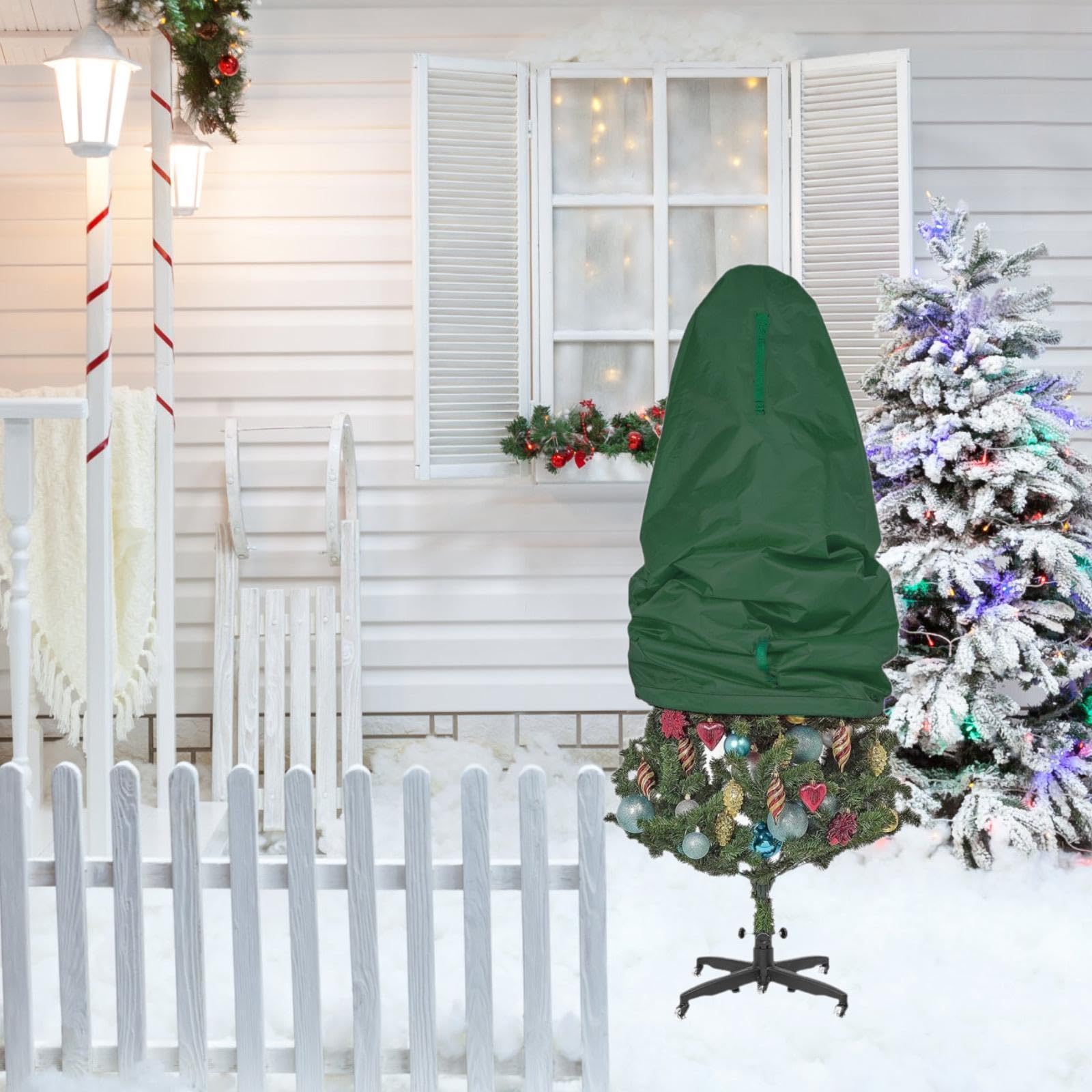 Badiman Christmas Tree Storage Bag Holiday Tree Cover Pouch Oxford Cloth Heavy Duty Festivals Decorations Vertical Xmas Storage Bag, Green 4FT
