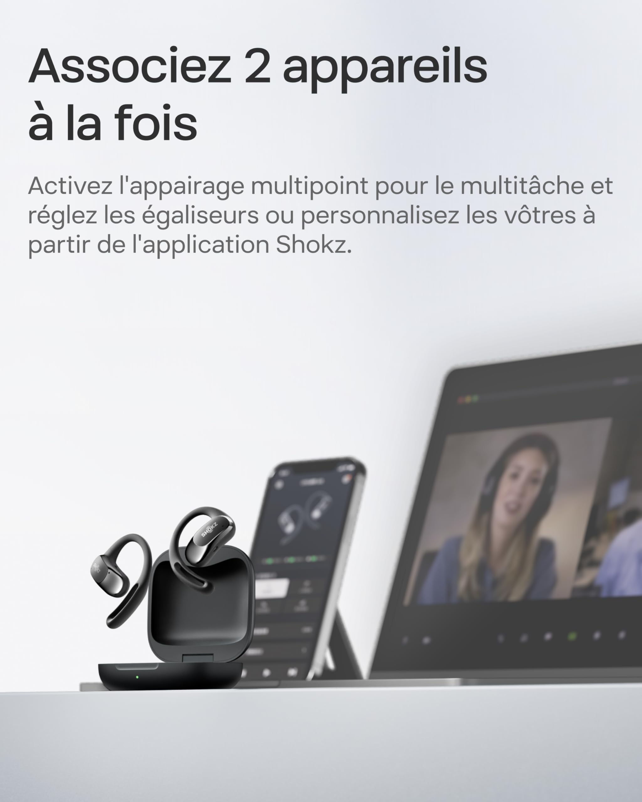 SHOKZ Écouteurs à Oreilles Libres OpenFit Air, Casque Bluetooth sans Fil avec Microphone, écouteurs avec Crochet d'oreille Air, Charge Rapide, 28 h d'autonomie, étanchéité IP54 pour Le Sport - Noir