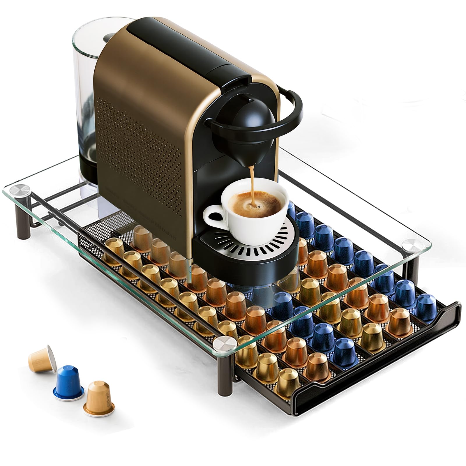 OZD for 60 Nespresso Coffee Pod Holder, Coffee Pod Storage with Glass Top