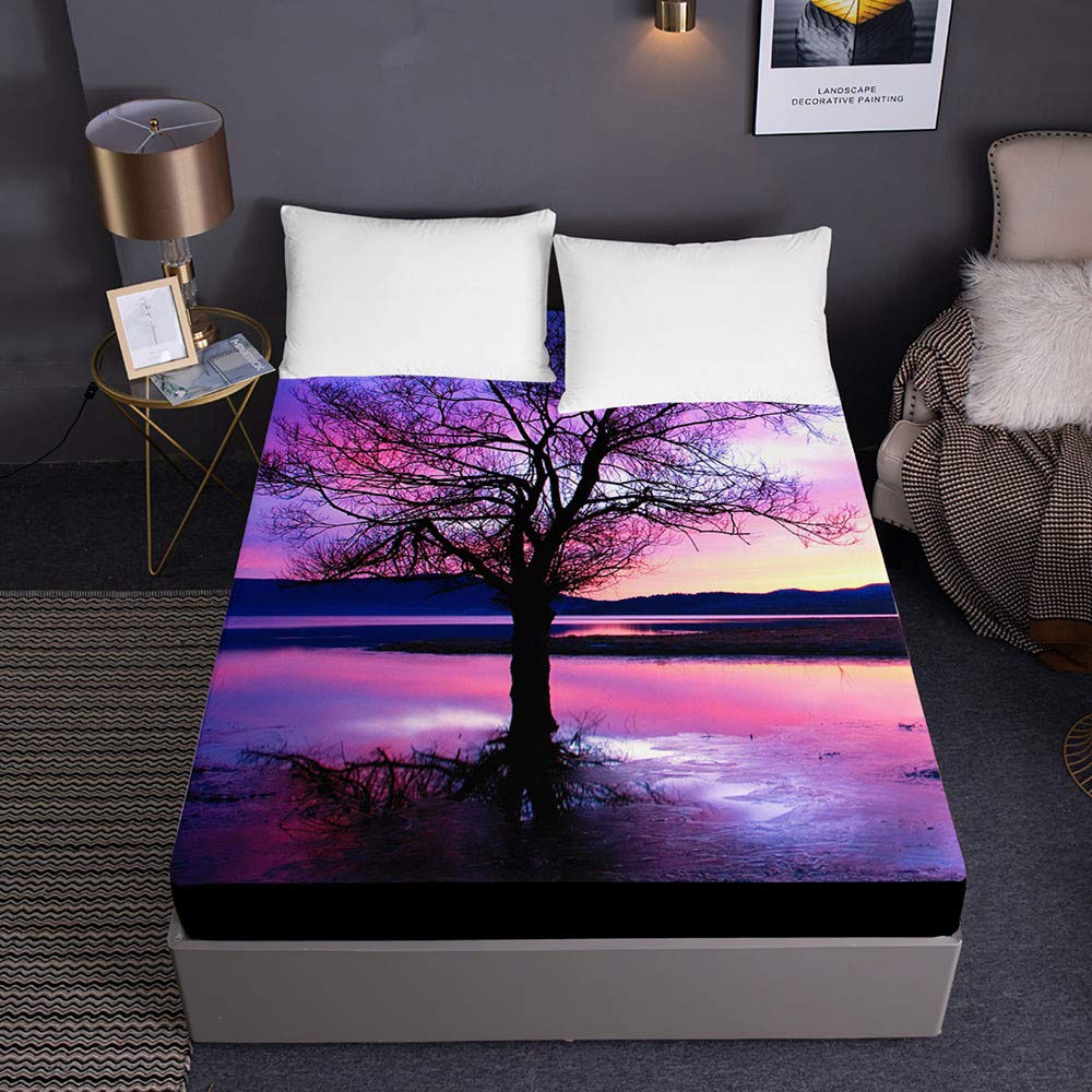 Lenzuola Vista Sul Mare Al Tramonto Lenzuolo Coprimaterasso Microfibra Morbido 3D Stampe Vista Sul Mare Al Tramonto Lenzuola Angoli Matrimoniale 160x200x30 cm e 2 Federe 50x80 cm u2860